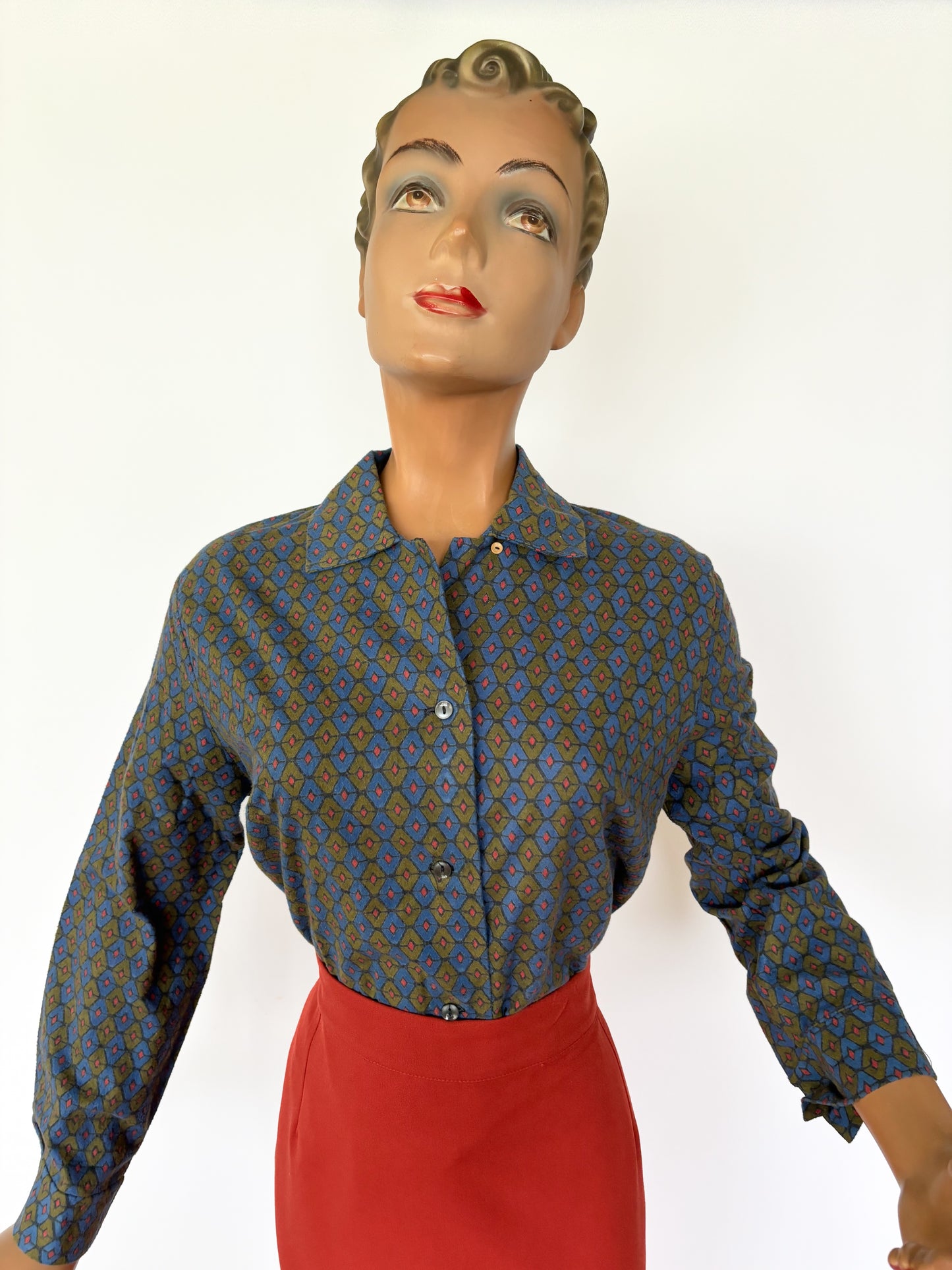 L | 1950s Flannel Blouse