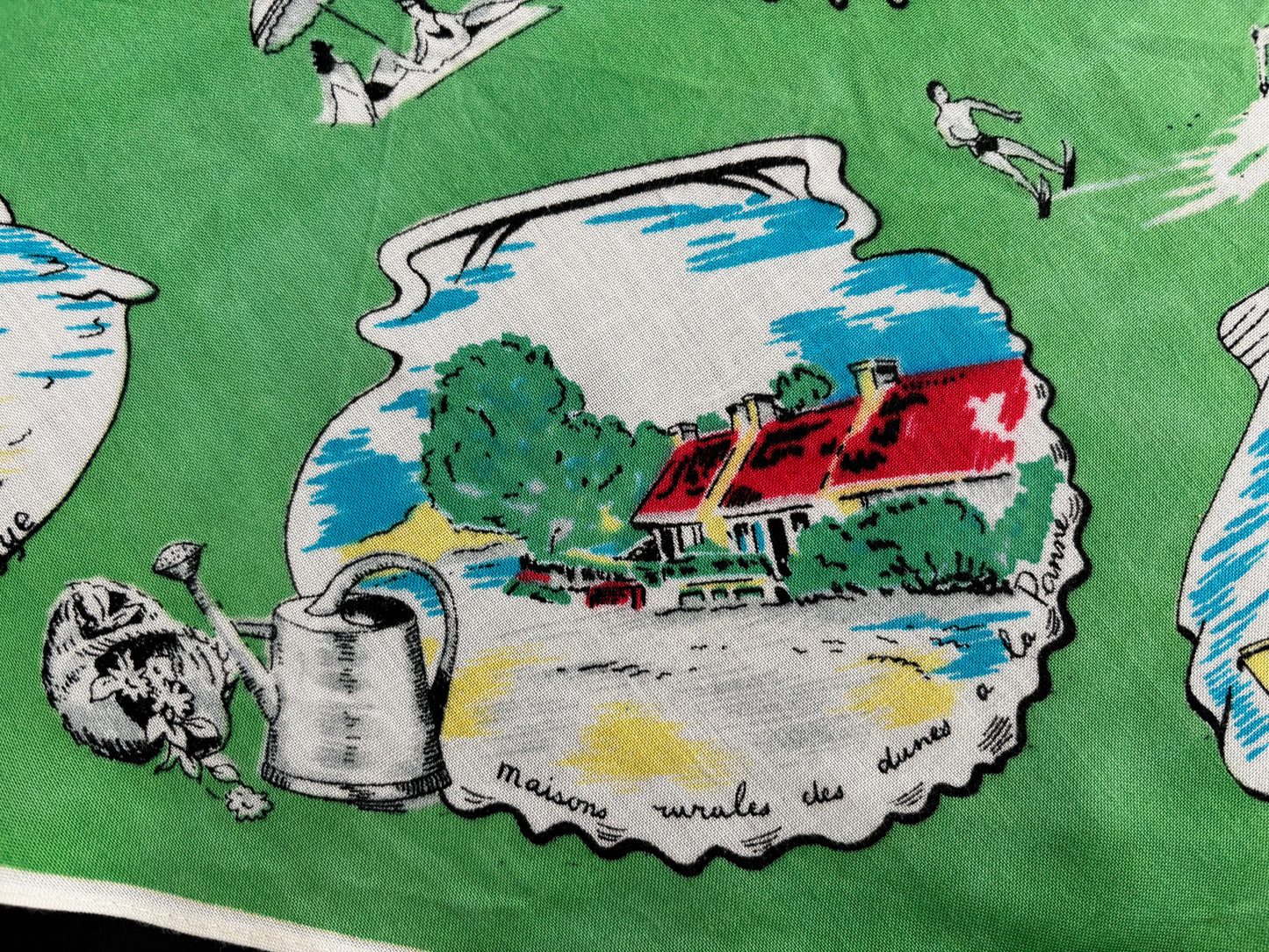 Vintage 1950s Belgium Seaside Triangular Tourist Scarf Green