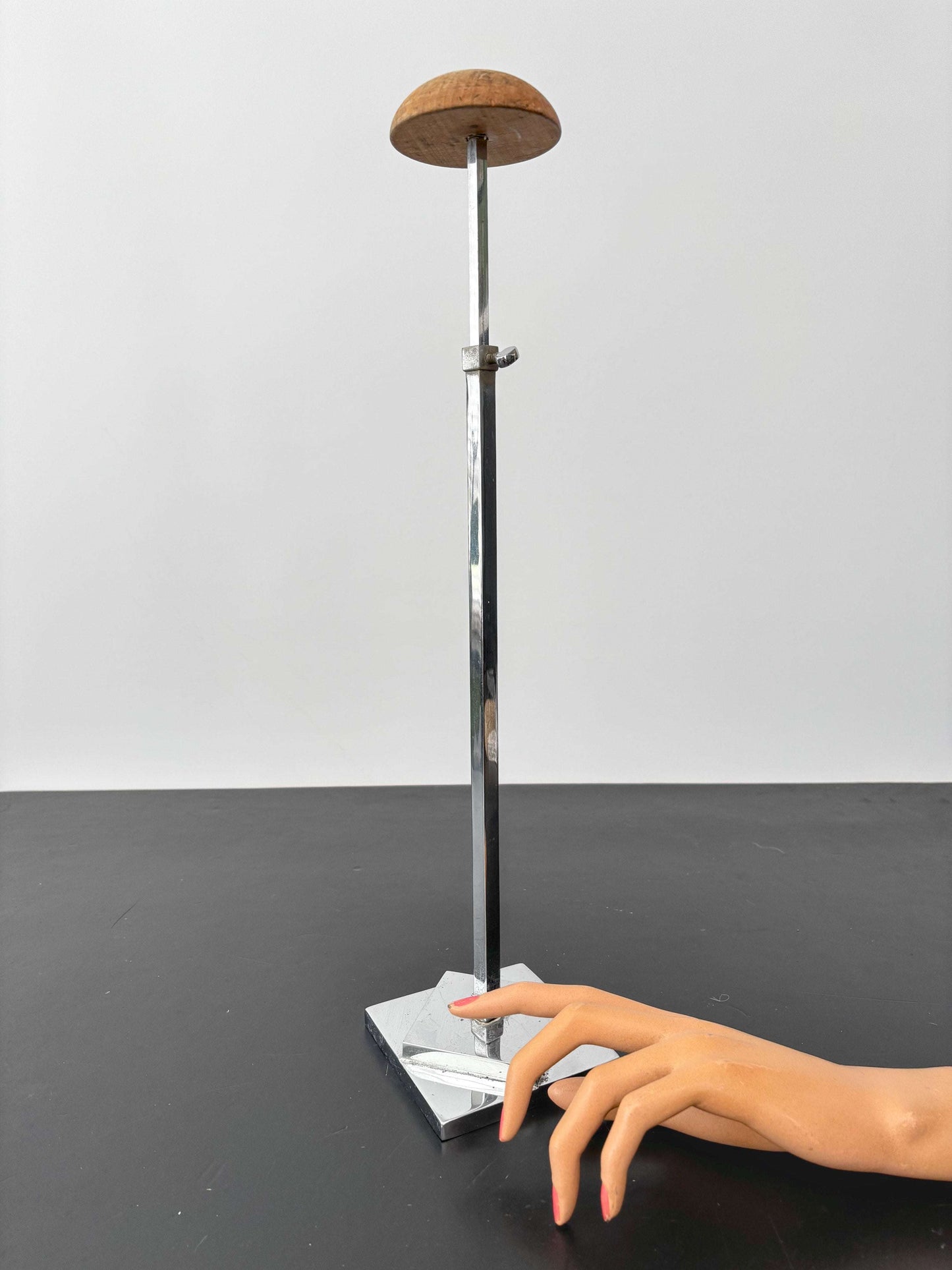Art Deco Metal Hat Stand With Wooden Top, Adjustable 36–62 cm / 14–24.5" Lily Scarlet