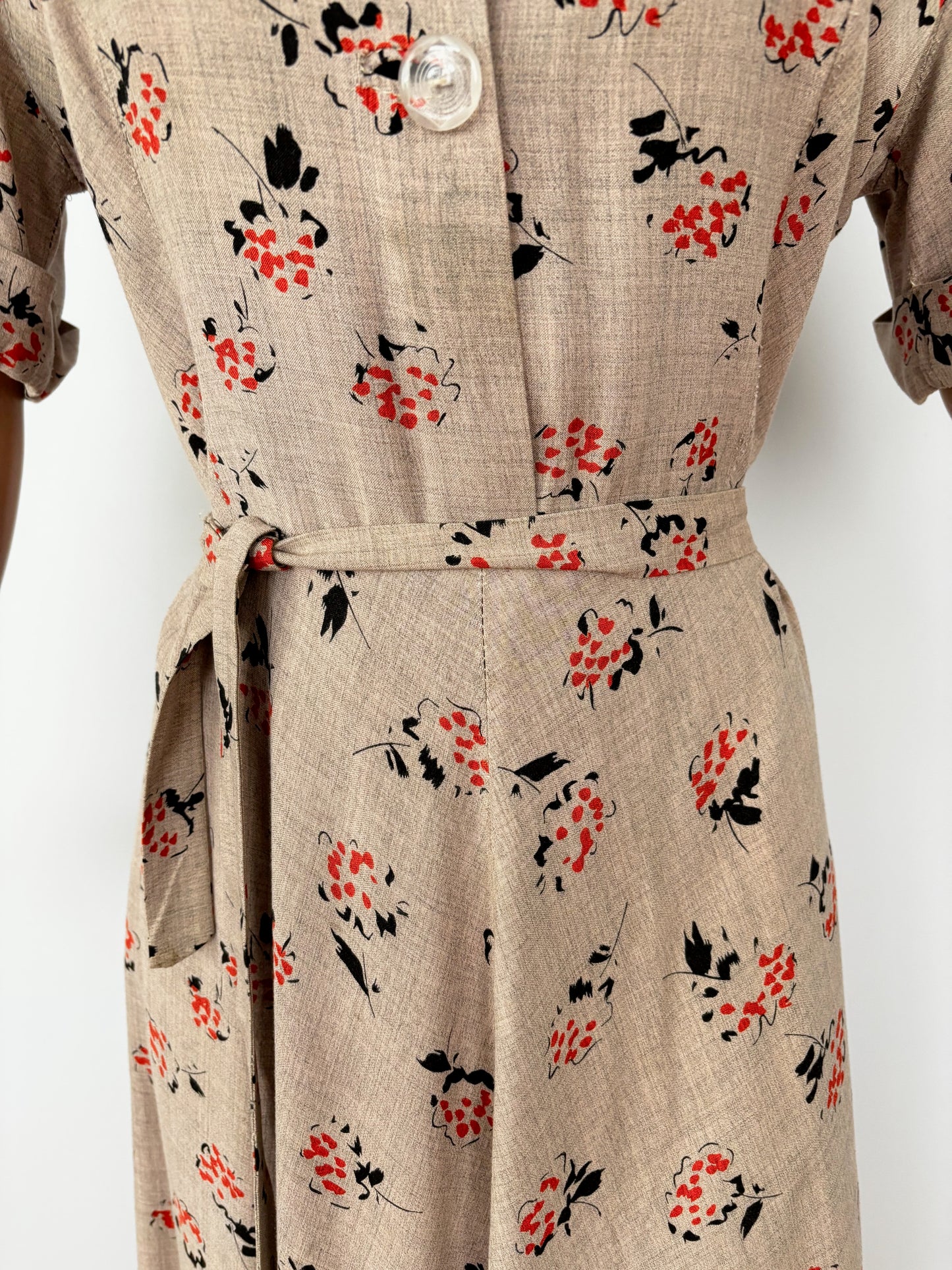 XL | 1940s Rayon Day Dress With Floral Print