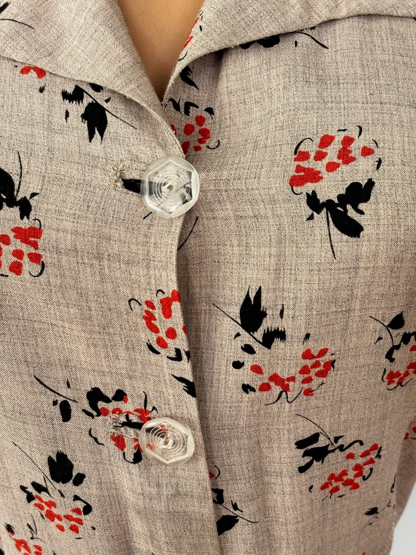 XL | 1940s Rayon Day Dress With Floral Print