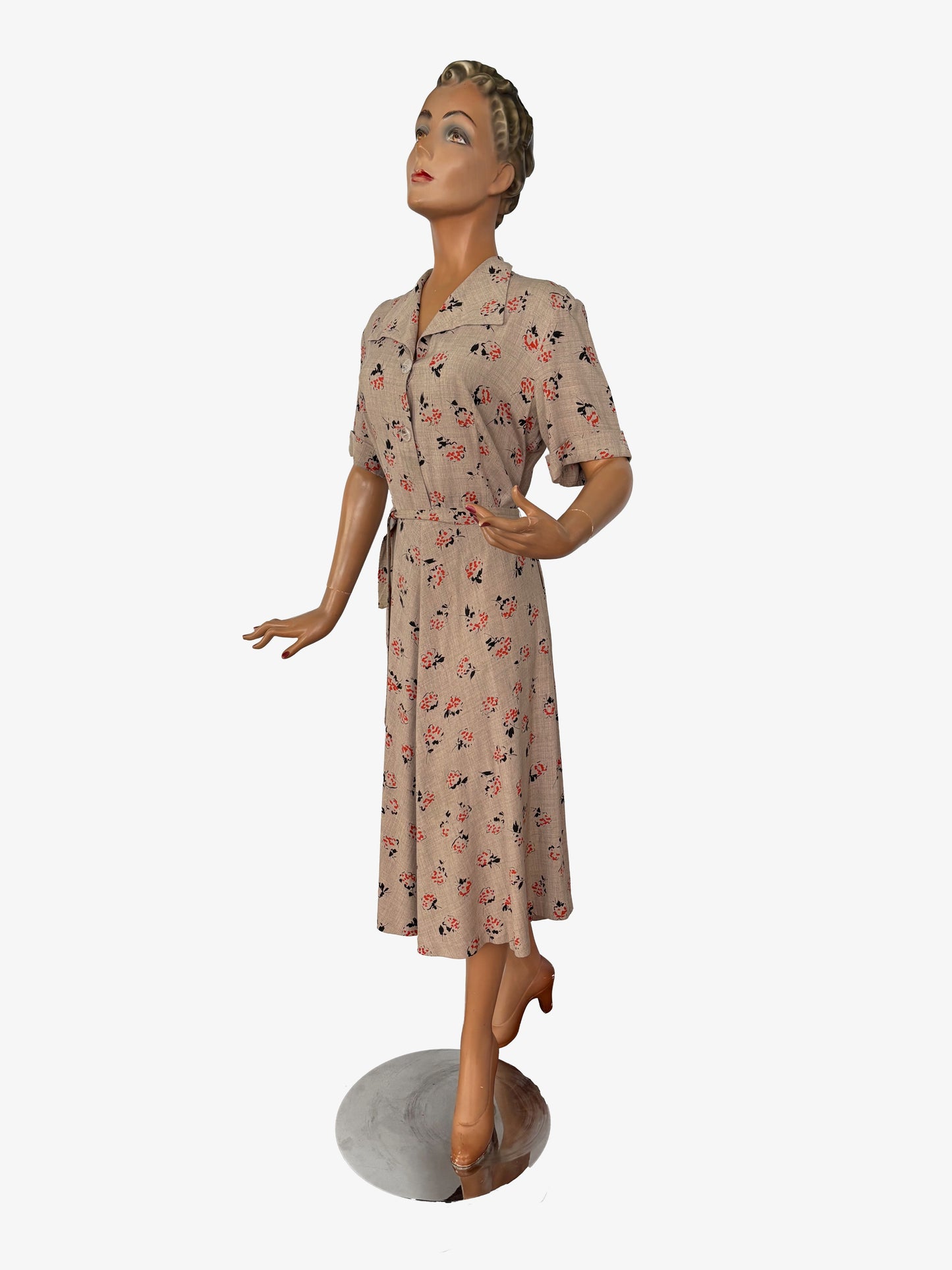 XL | 1940s Rayon Day Dress With Floral Print