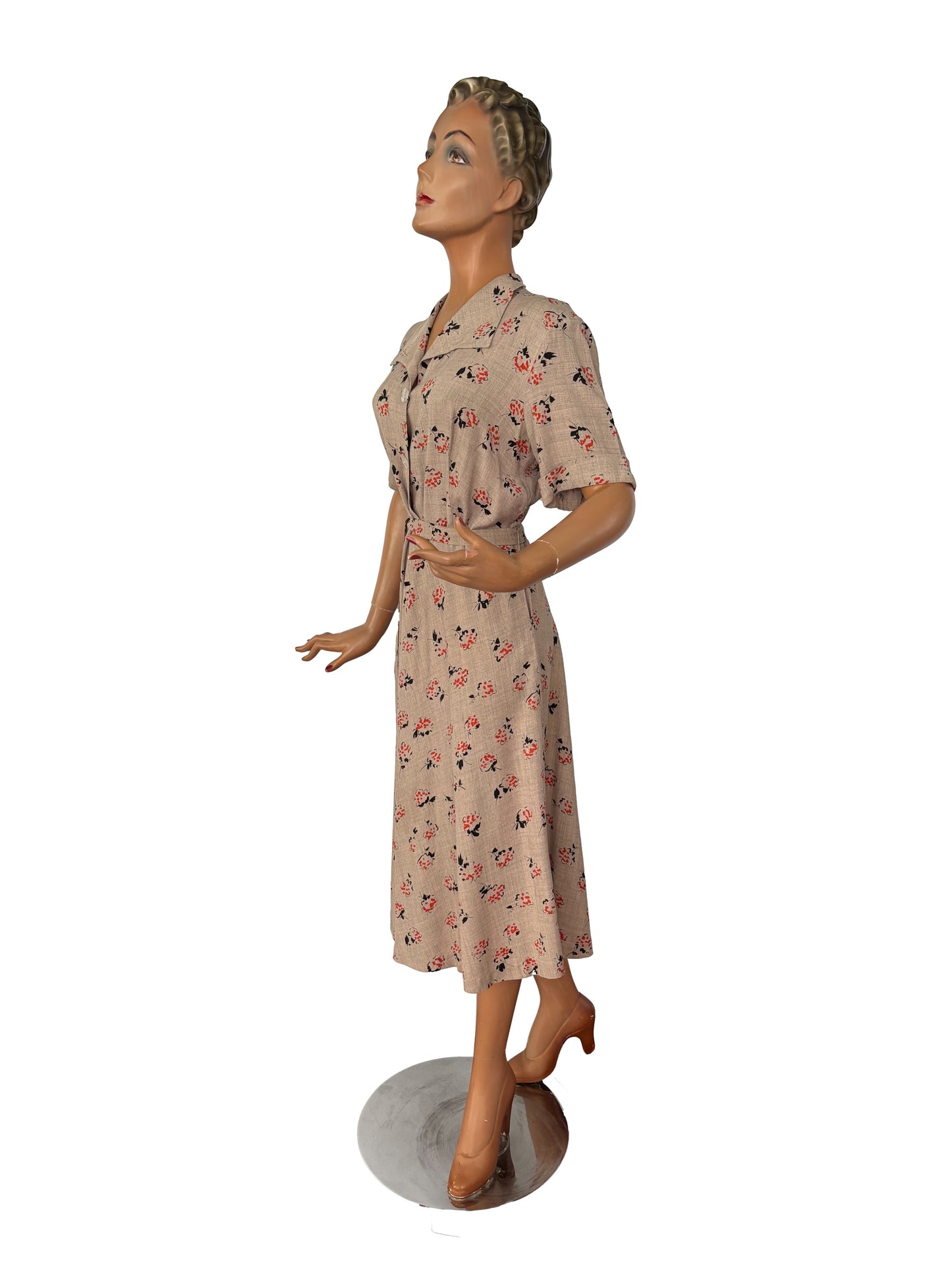 XL | 1940s Rayon Day Dress With Floral Print