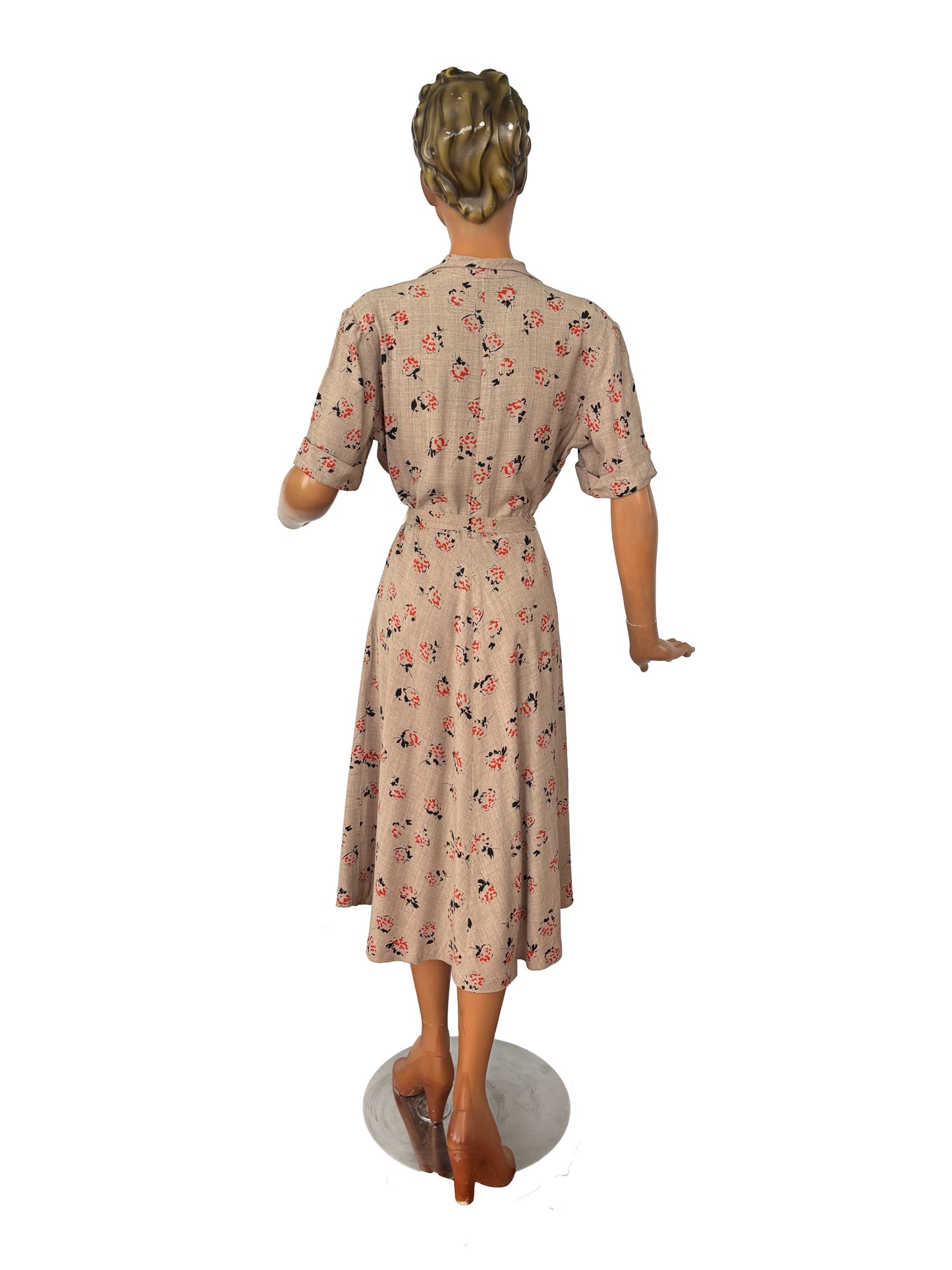 XL | 1940s Rayon Day Dress With Floral Print