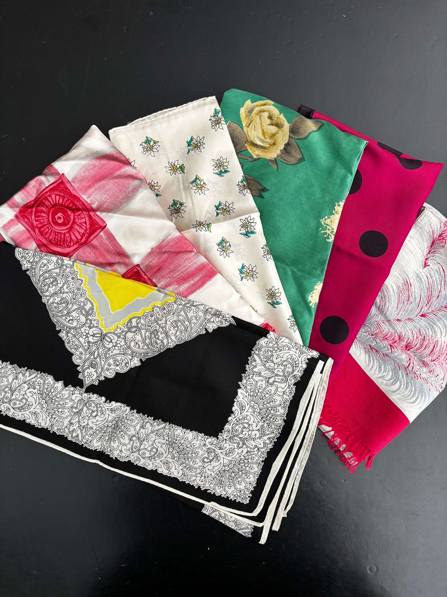 Lot of 6 Vintage Silk Scarves Lily Scarlet