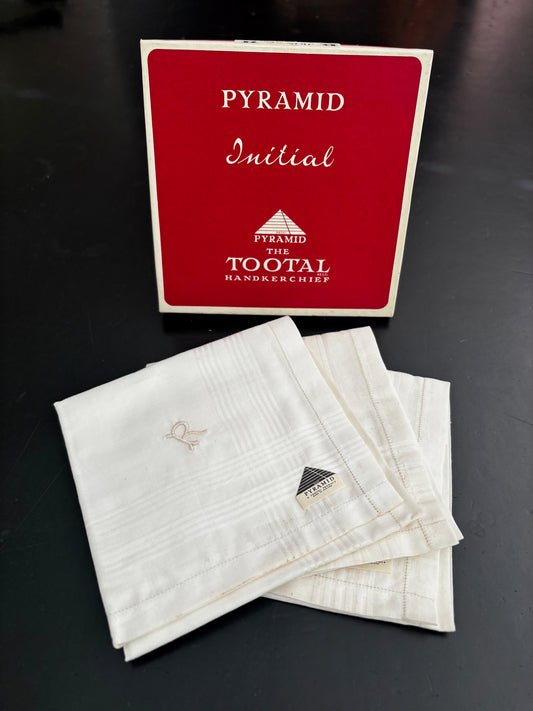 Vintage Tootal Pyramid Handkerchiefs With Monogram R In Original Box