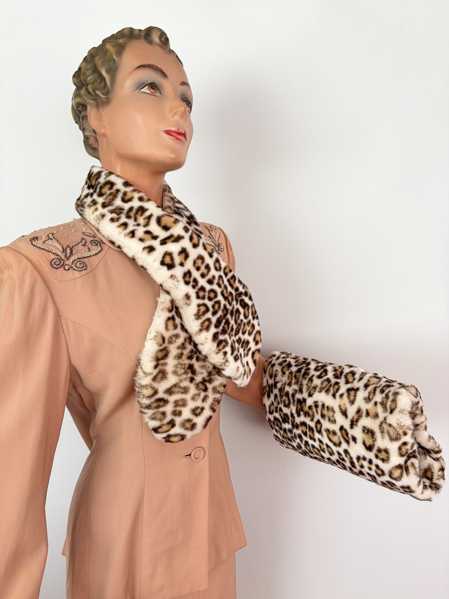 1950s Syle Faux Fur Leopard Print Muff And Scarf Set