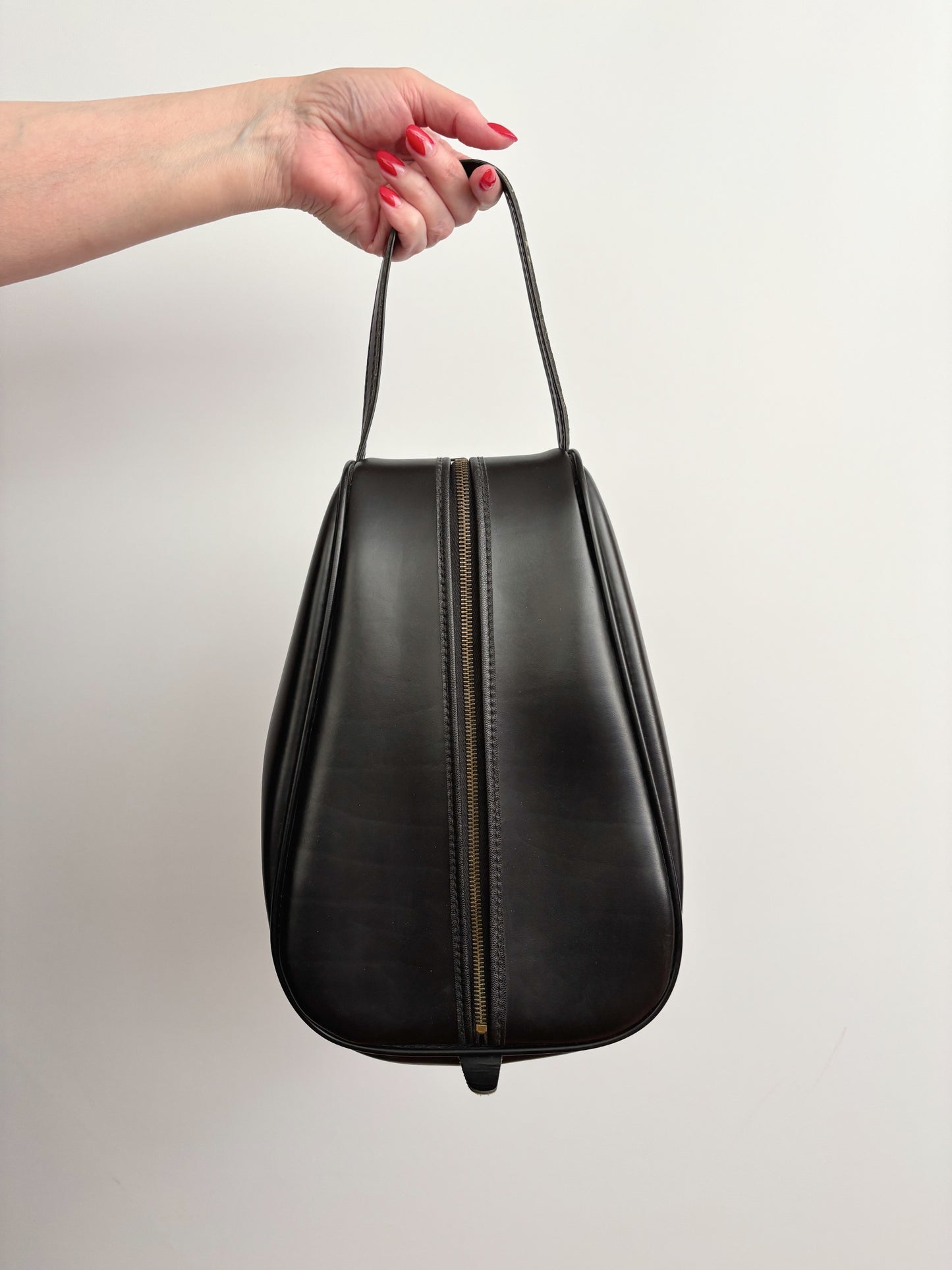 1960s Black Faux Leather Shoe Bag