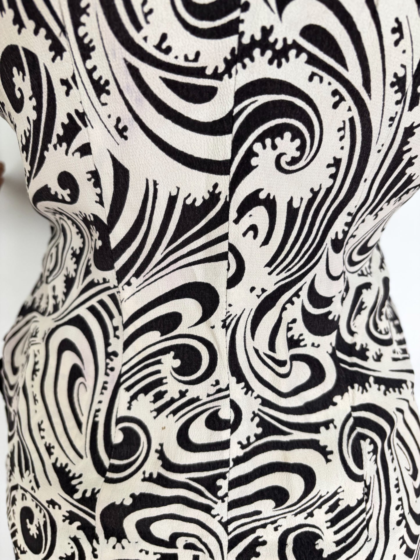 S | 1940s Black and White Paisley Print Two-Piece Suit