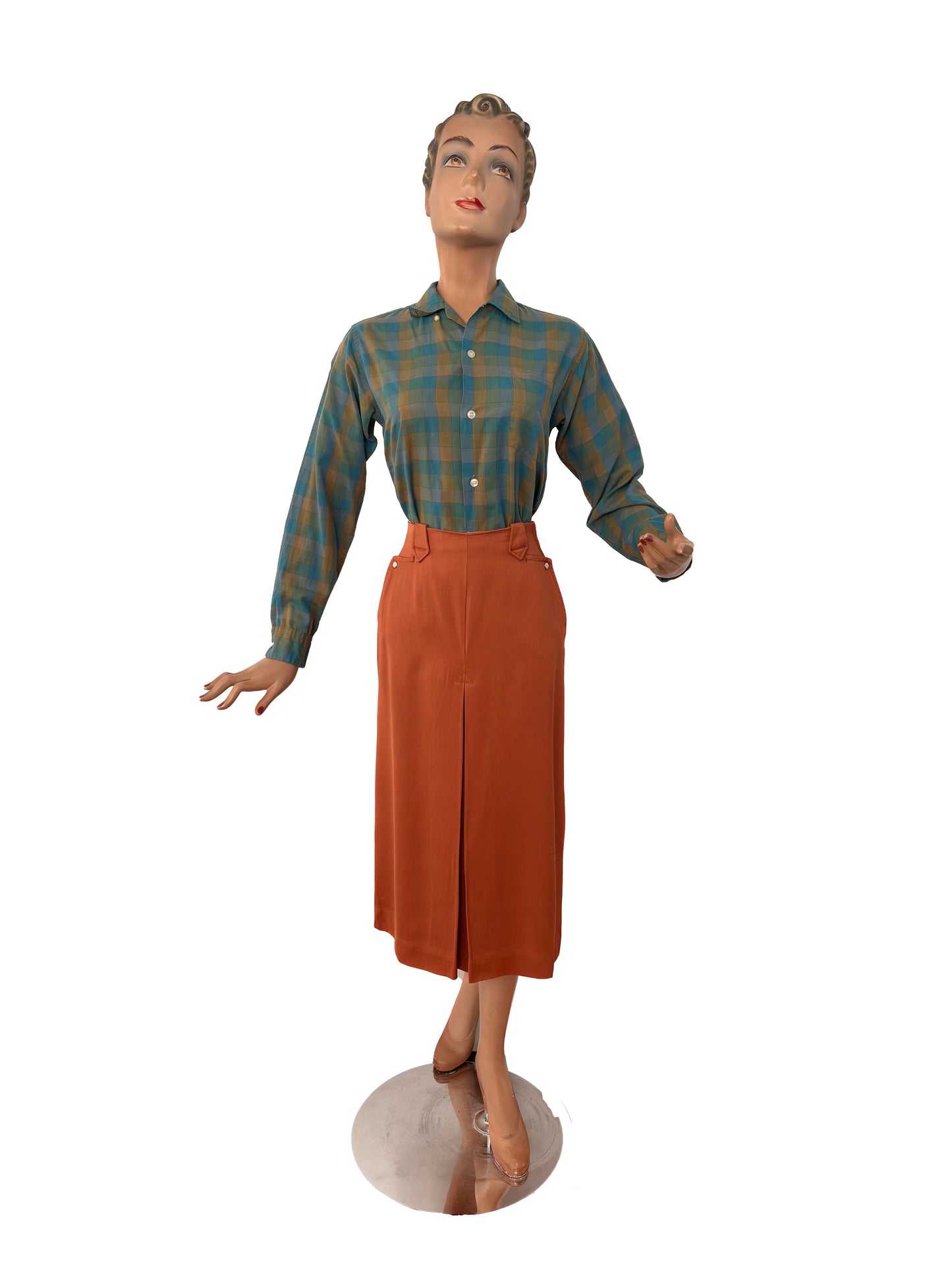 S/M | 1950s Cotton Tartan Mens Shirt