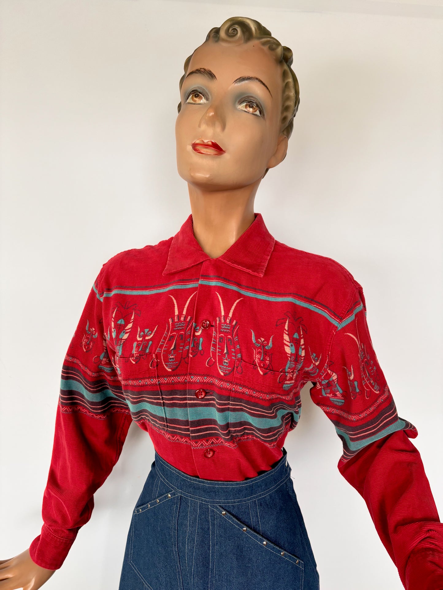 S | 1950s Style Eyes Repro Tribal Mask Mens Shirt