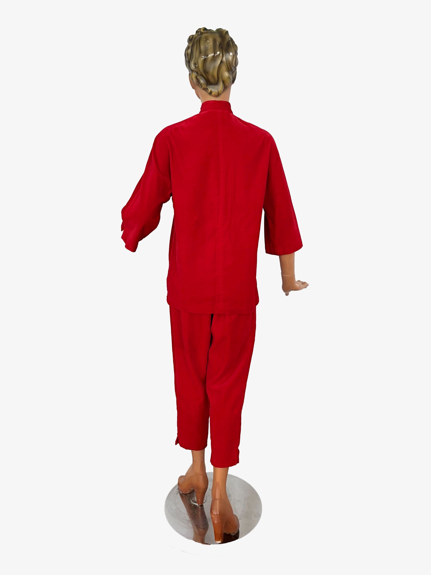 XS/S | 1950s/60s Dynasty Red Velvet Cheongsam Style Pants Set Made For Bullock’s