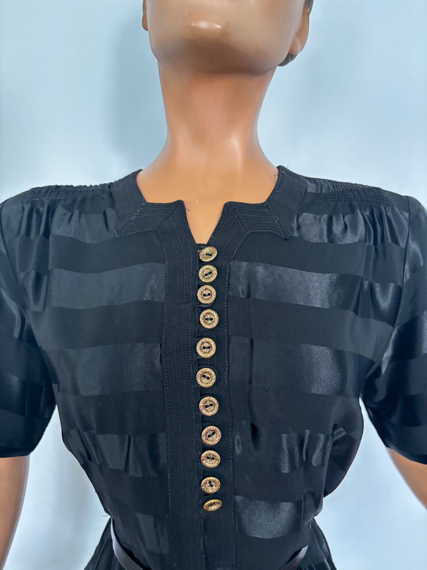 XL | 1940s/50s Black Satin Panel Dress Form Fit New York