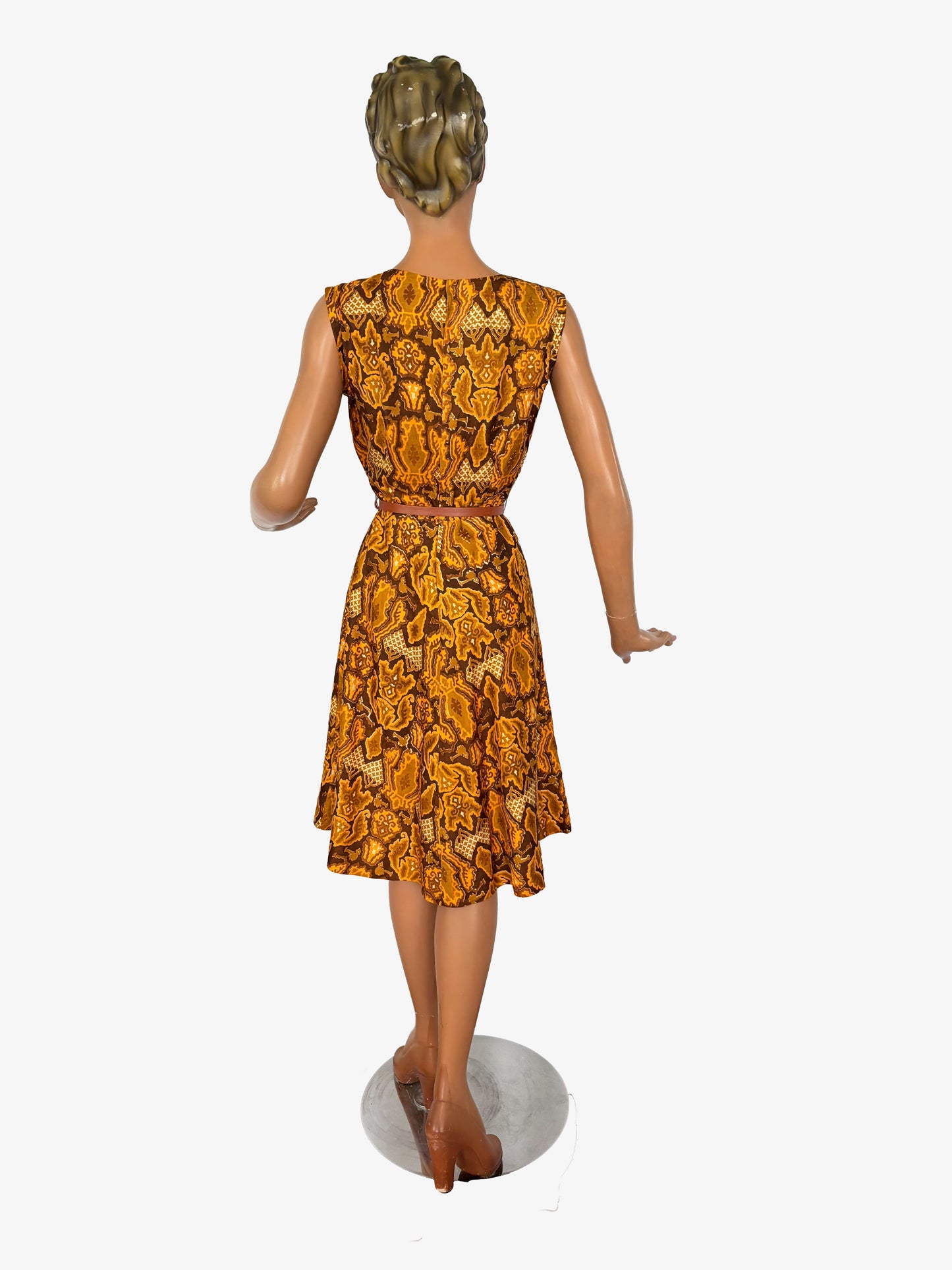 S | 1960s Silk Dress With Batik Style Print