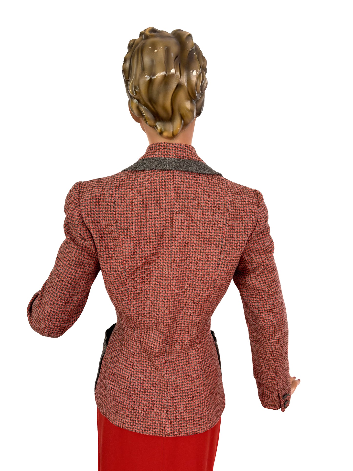 S | 1940s 'Hoot Lass Bonnie' Houndstooth Wool Jacket