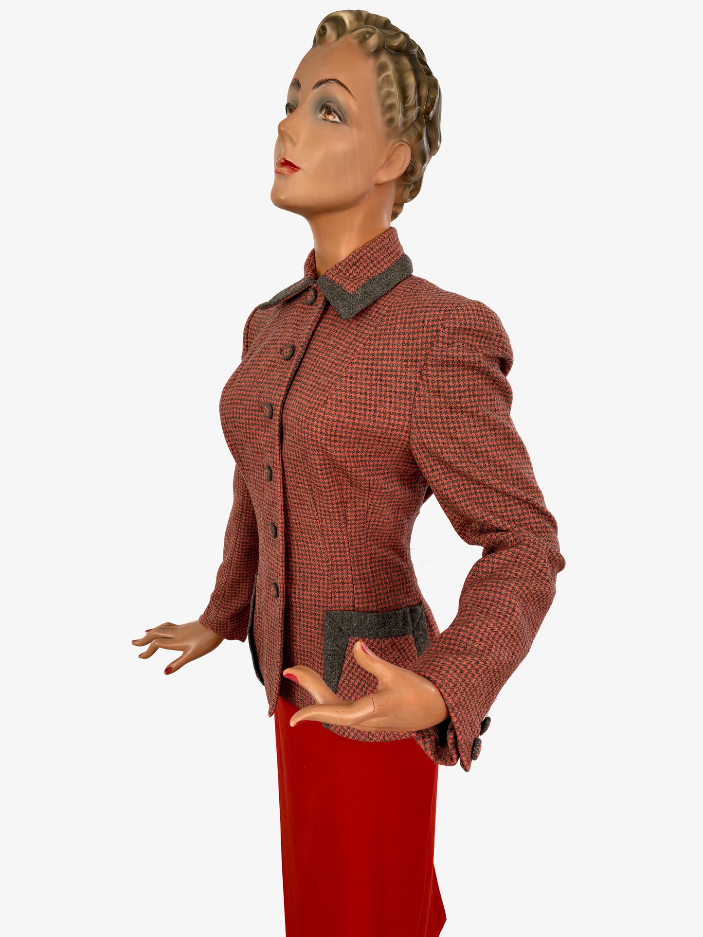 S | 1940s 'Hoot Lass Bonnie' Houndstooth Wool Jacket
