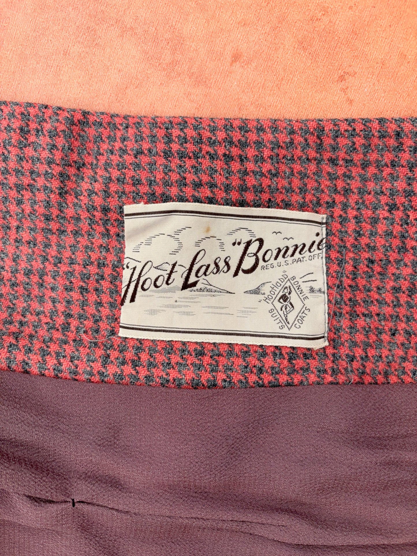 S | 1940s 'Hoot Lass Bonnie' Houndstooth Wool Jacket