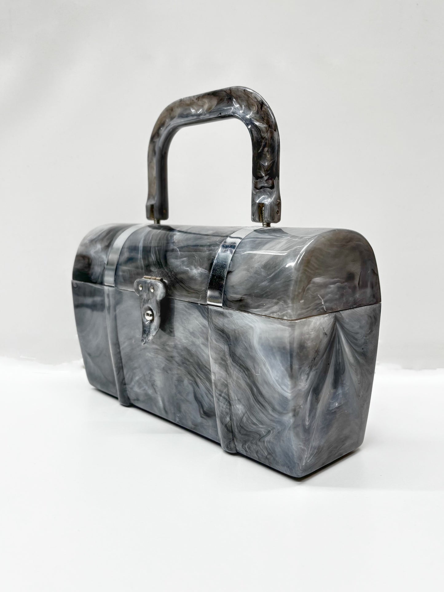 1950s Grey Marbled Lucite Toolbox Bag