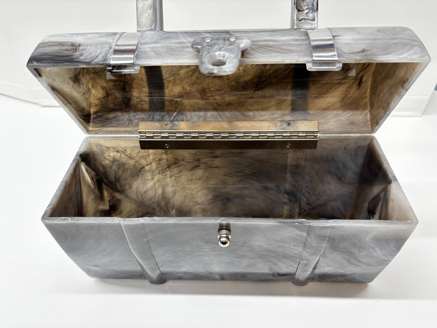 1950s Grey Marbled Lucite Toolbox Bag