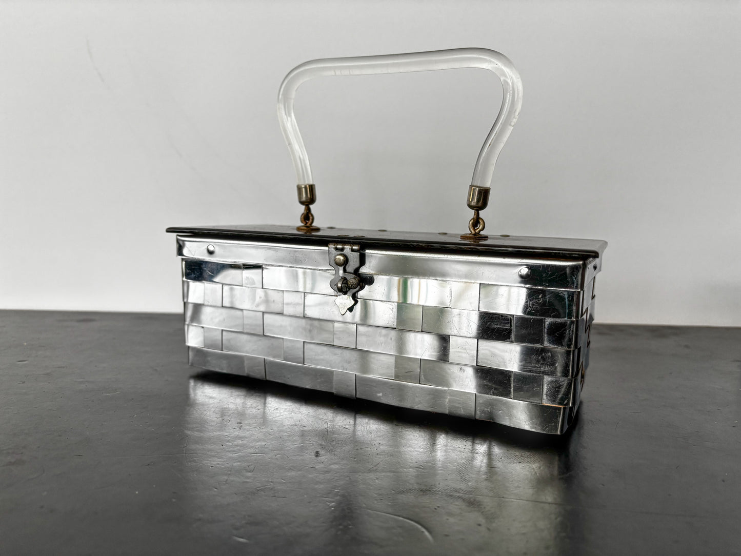1950s Dorset Fifth Avenue Silver Metal Weave Box Bag