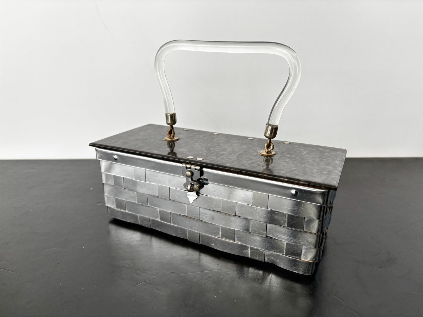 1950s Dorset Fifth Avenue Silver Metal Weave Box Bag