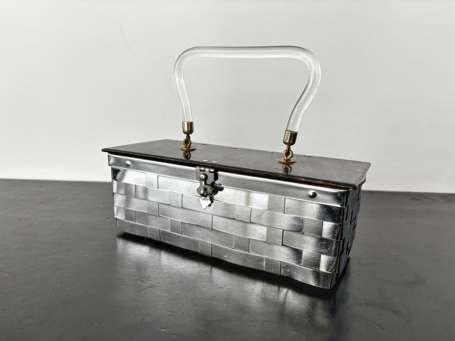1950s Dorset Fifth Avenue Silver Metal Weave Box Bag