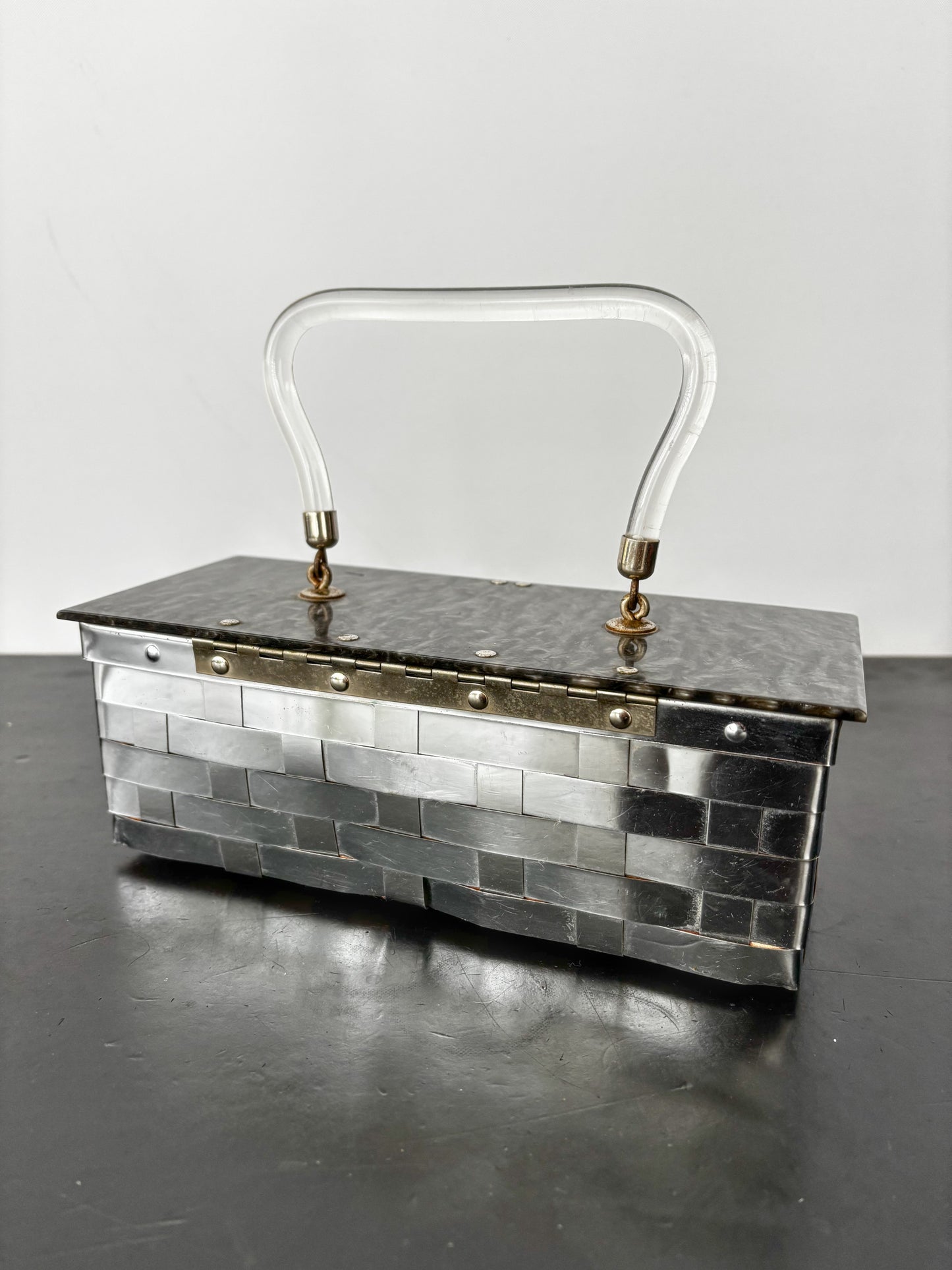 1950s Dorset Fifth Avenue Silver Metal Weave Box Bag