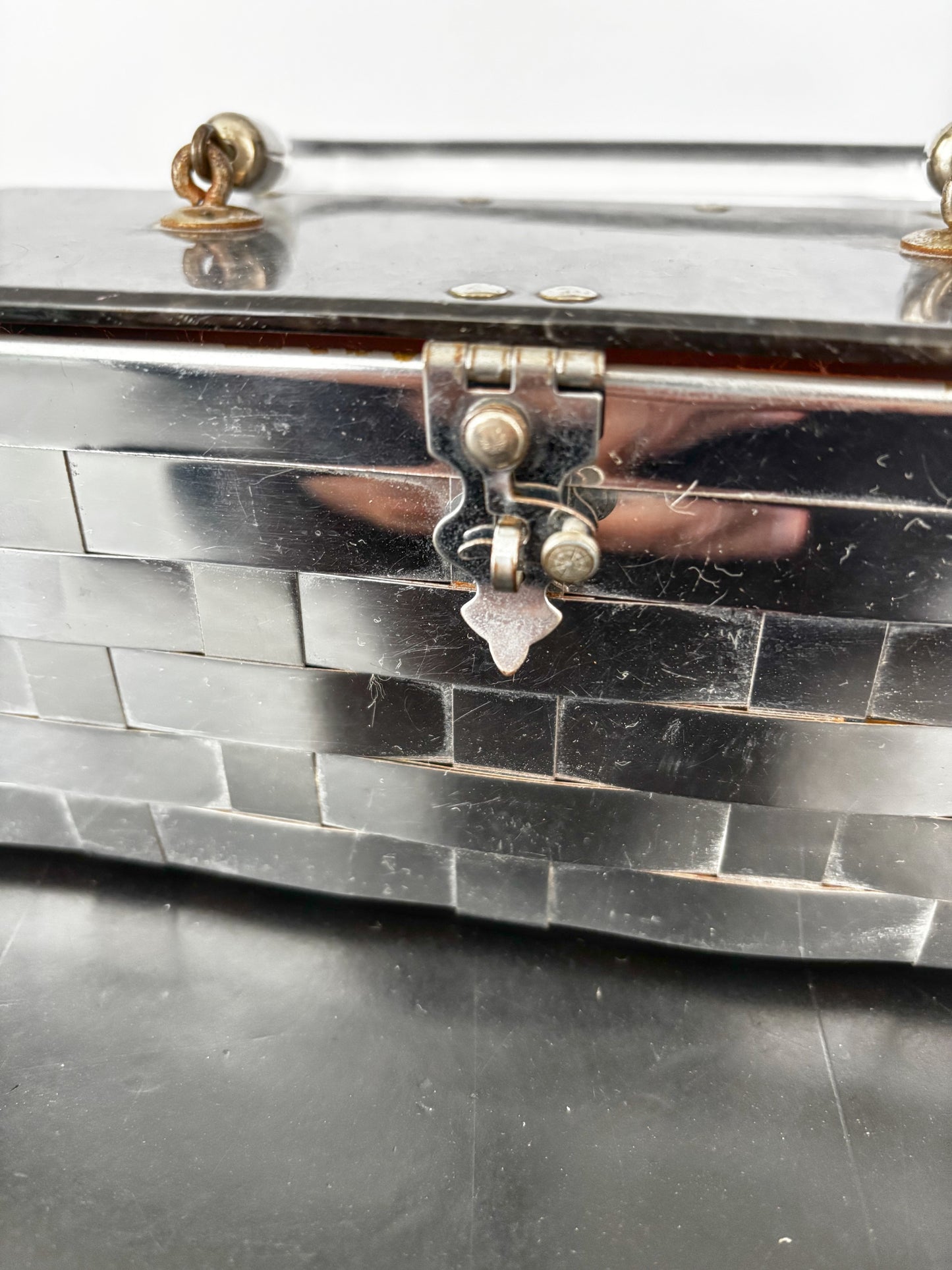 1950s Dorset Fifth Avenue Silver Metal Weave Box Bag