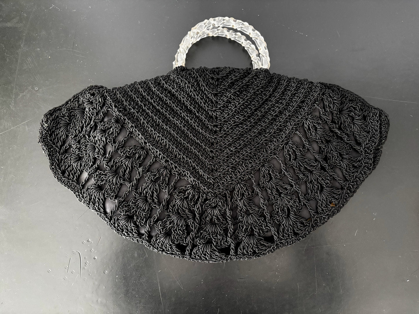 1940s Black Cord Handbag With Lucite Handles