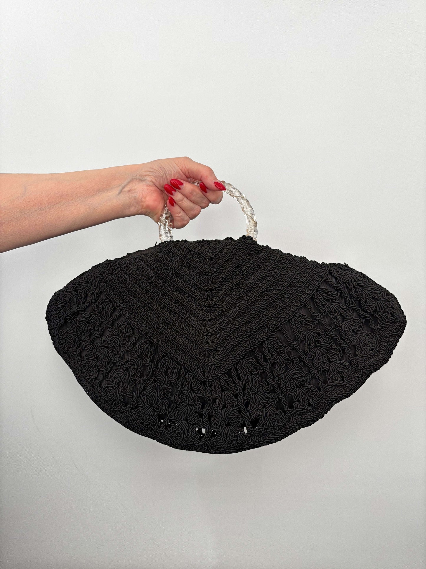 1940s Black Cord Handbag With Lucite Handles Lily Scarlet