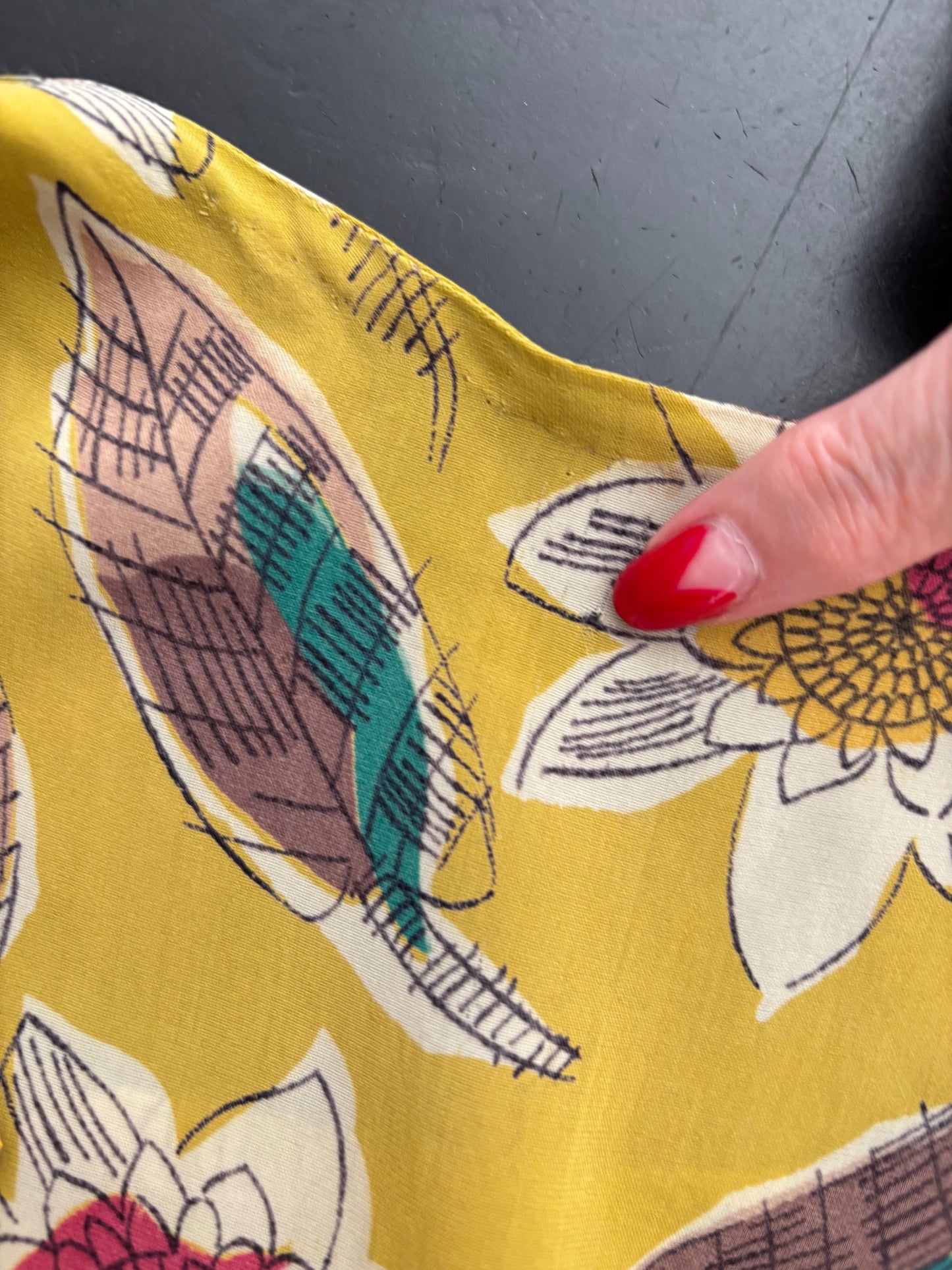 XS | 1940s Mustard Green Rayon Floral Dress