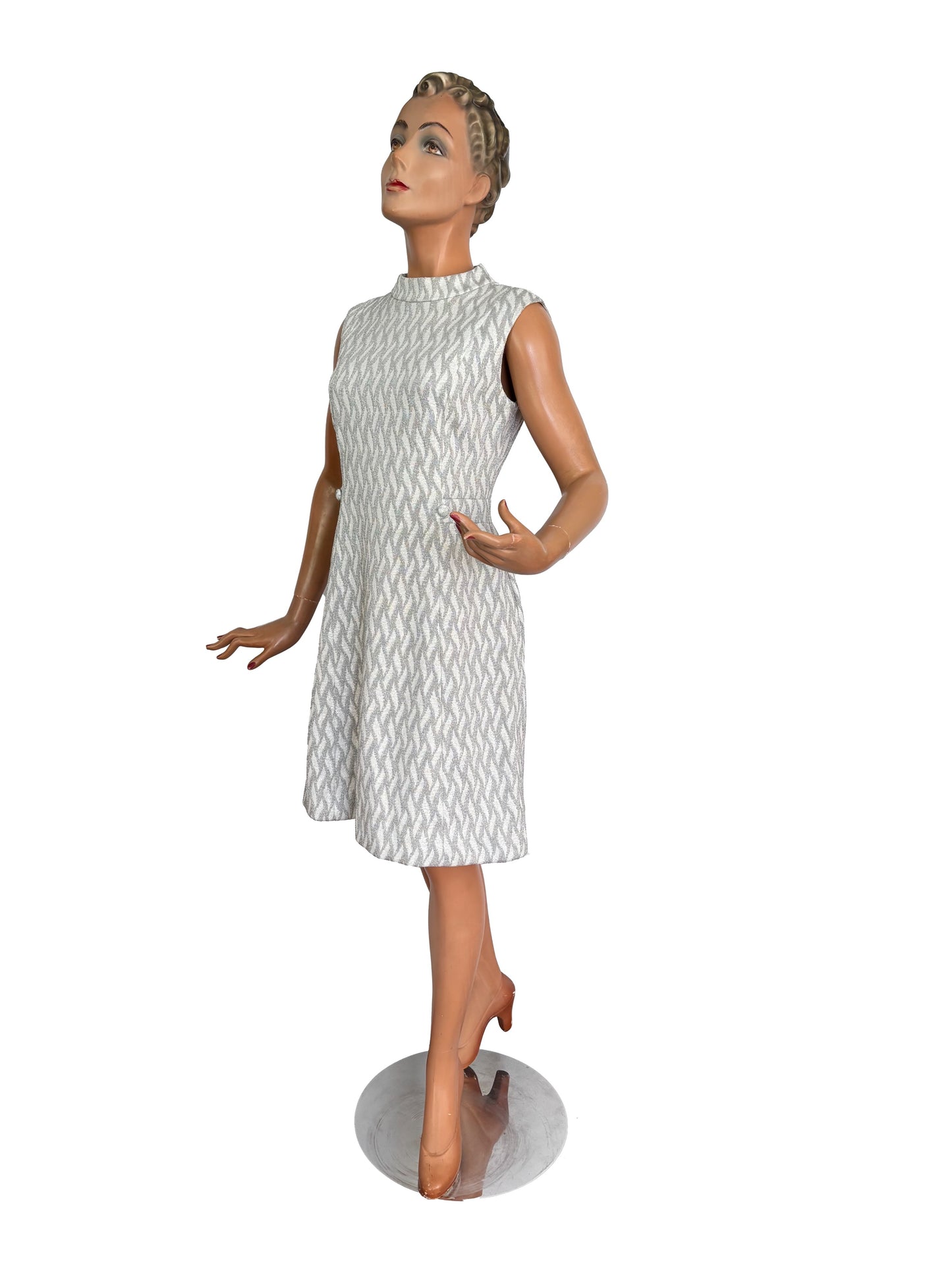 M | 1960s Leslie Fay Silver Lurex Knit Dress