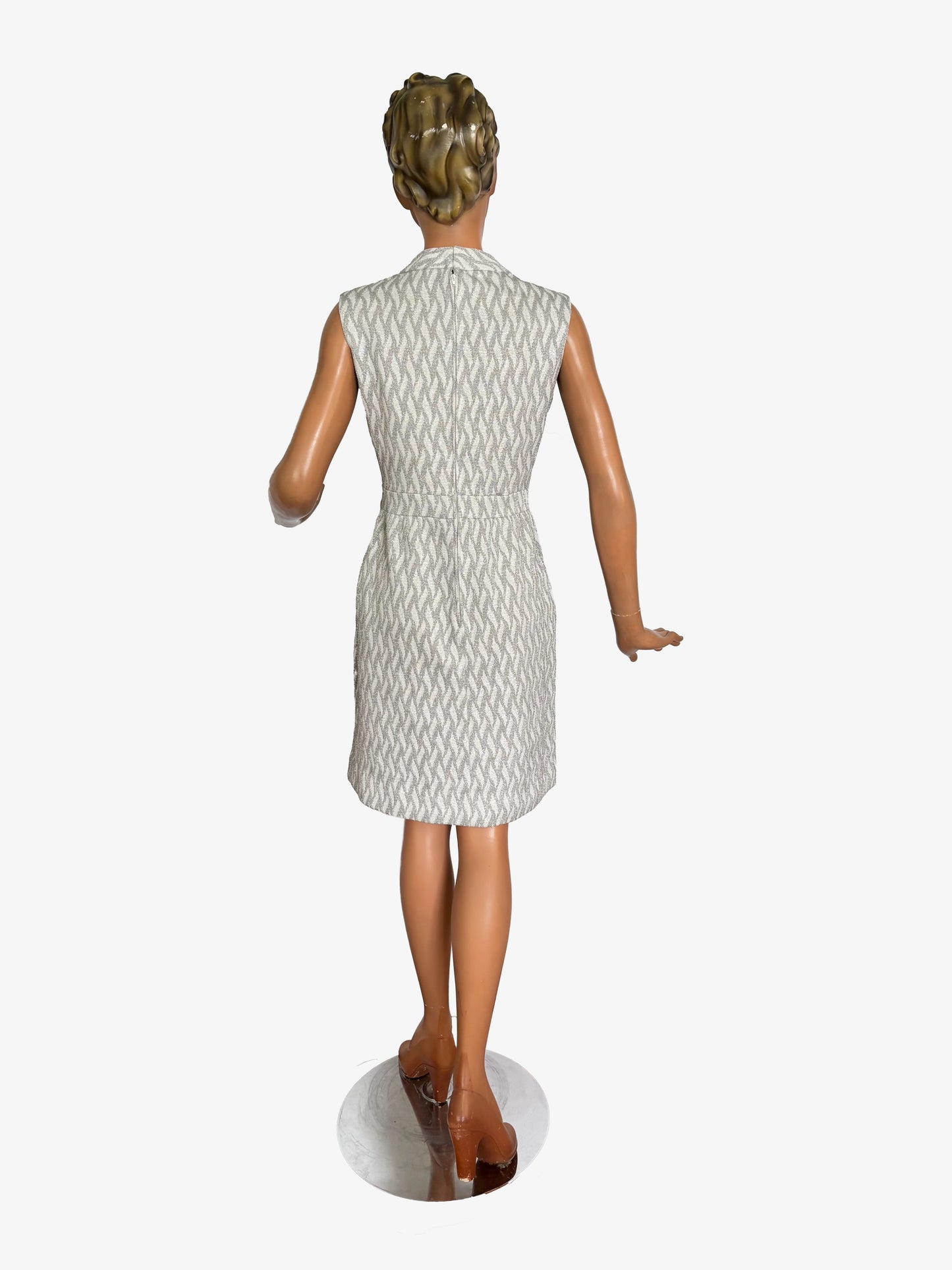 M | 1960s Leslie Fay Silver Lurex Knit Dress