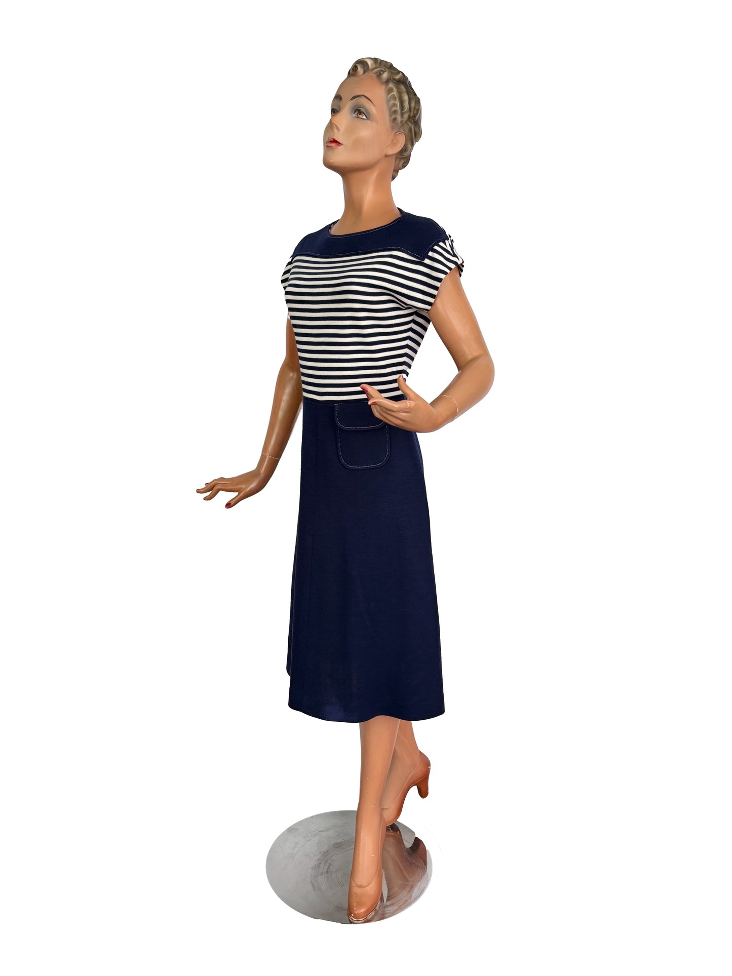 S/M | Early 1960s Courtaulds Courtelle Nautical Knit Dress