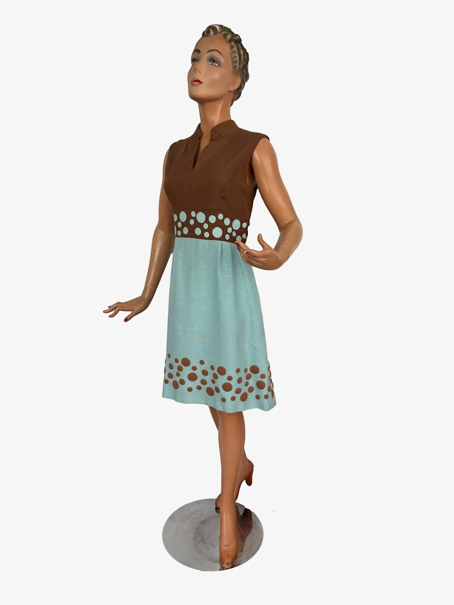 M | 1960s Hazel And Blue Op-Art Dress