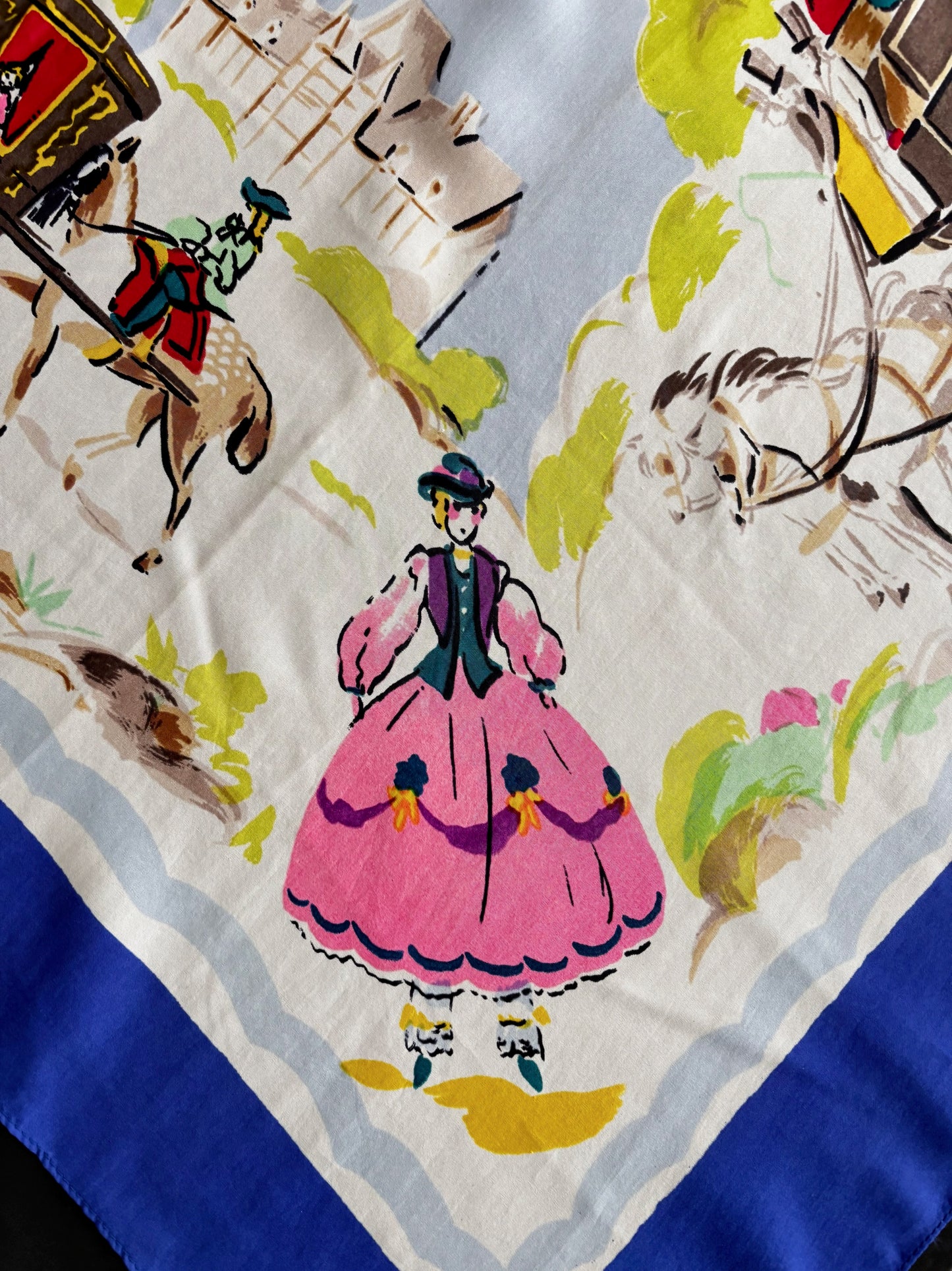 Deadstock French Scarf With Carriage Scene | 80x86 cm