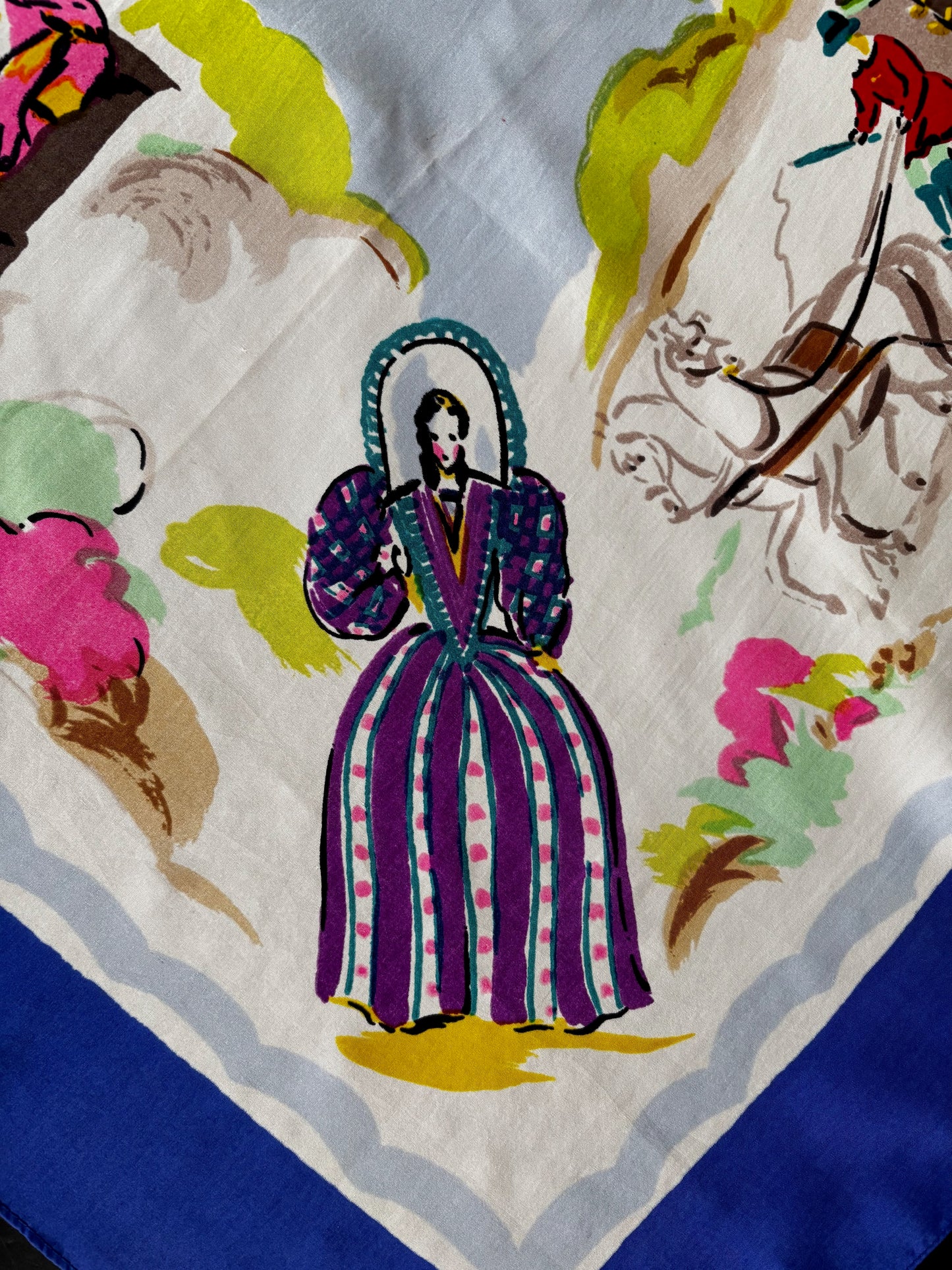 Deadstock French Scarf With Carriage Scene | 80x86 cm