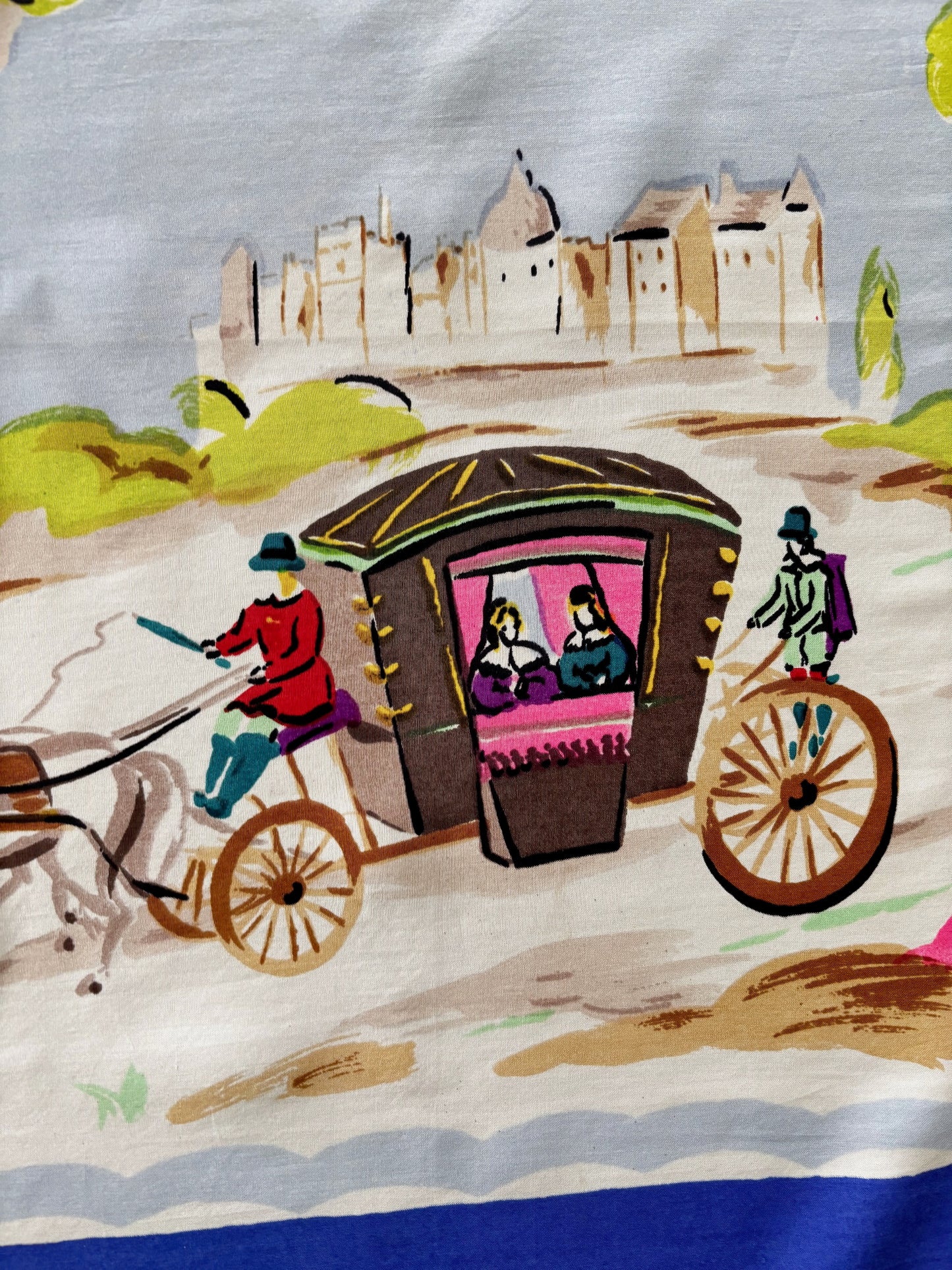 Deadstock French Scarf With Carriage Scene | 80x86 cm