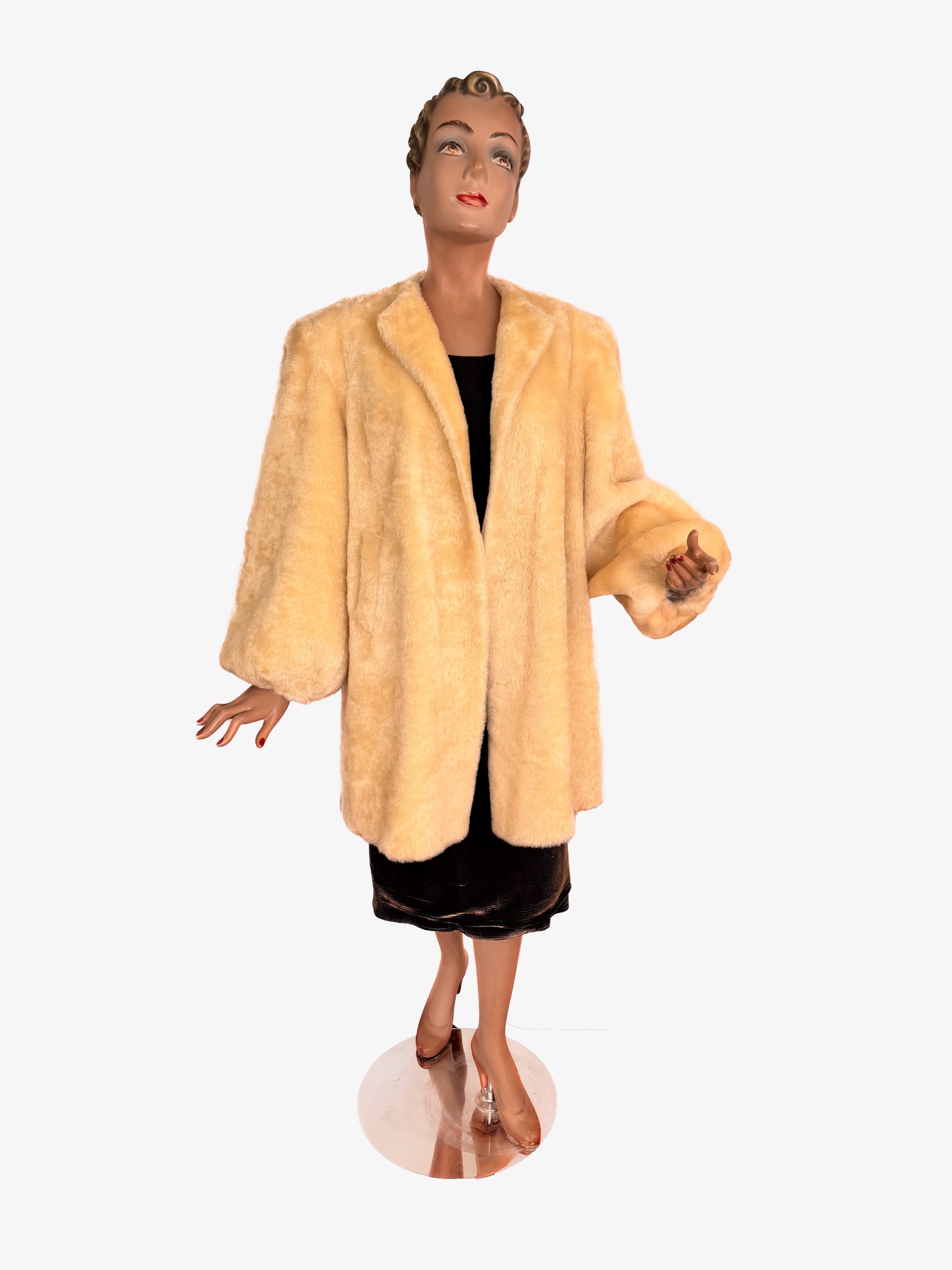 S - XL | 1940s Faux Fur Balloon Sleeve Coat