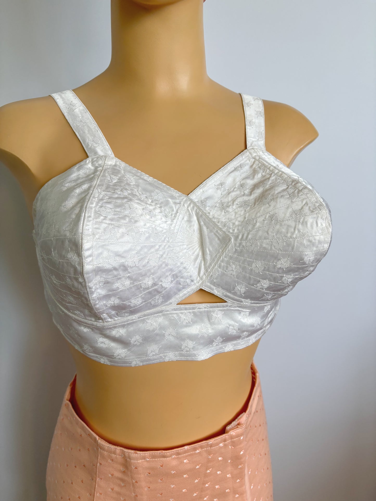 1950s NOS White Satin Bullet Bra
