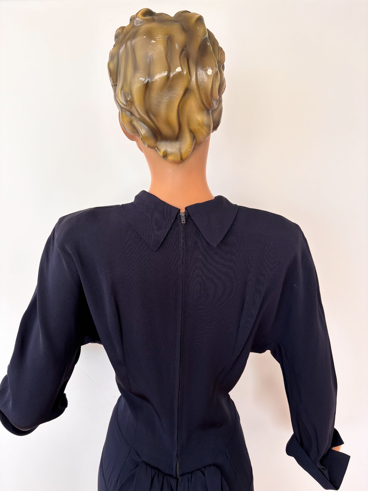 S | 1930s/40s Blue Wool Gabardine Dress
