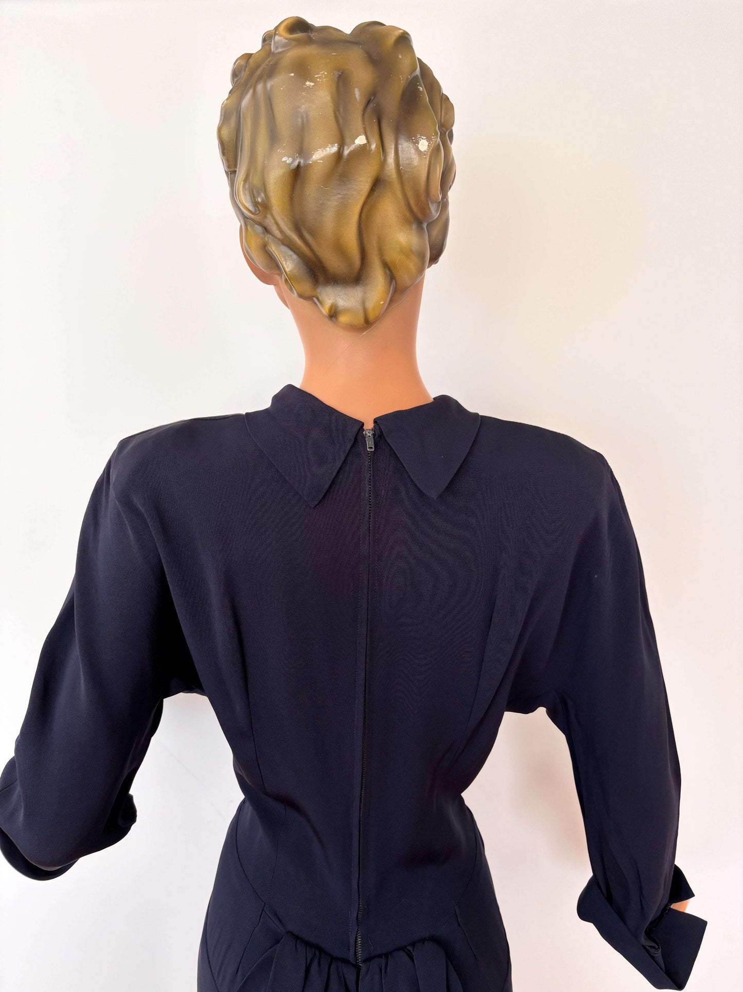 S | 1930s/40s Blue Wool Gabardine Dress Lily Scarlet