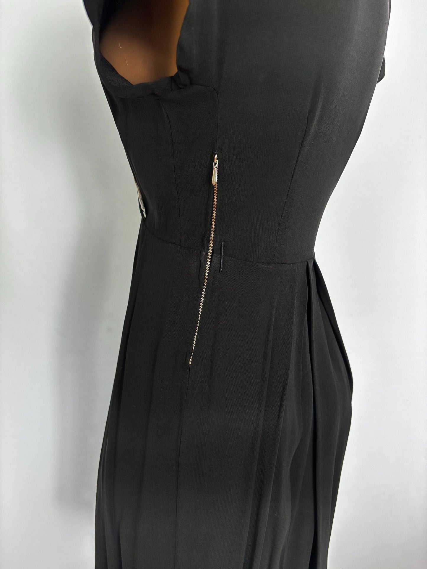 XXS/XS | 1930s/1940s Black Crepe Dress With White Organza Trim Lily Scarlet