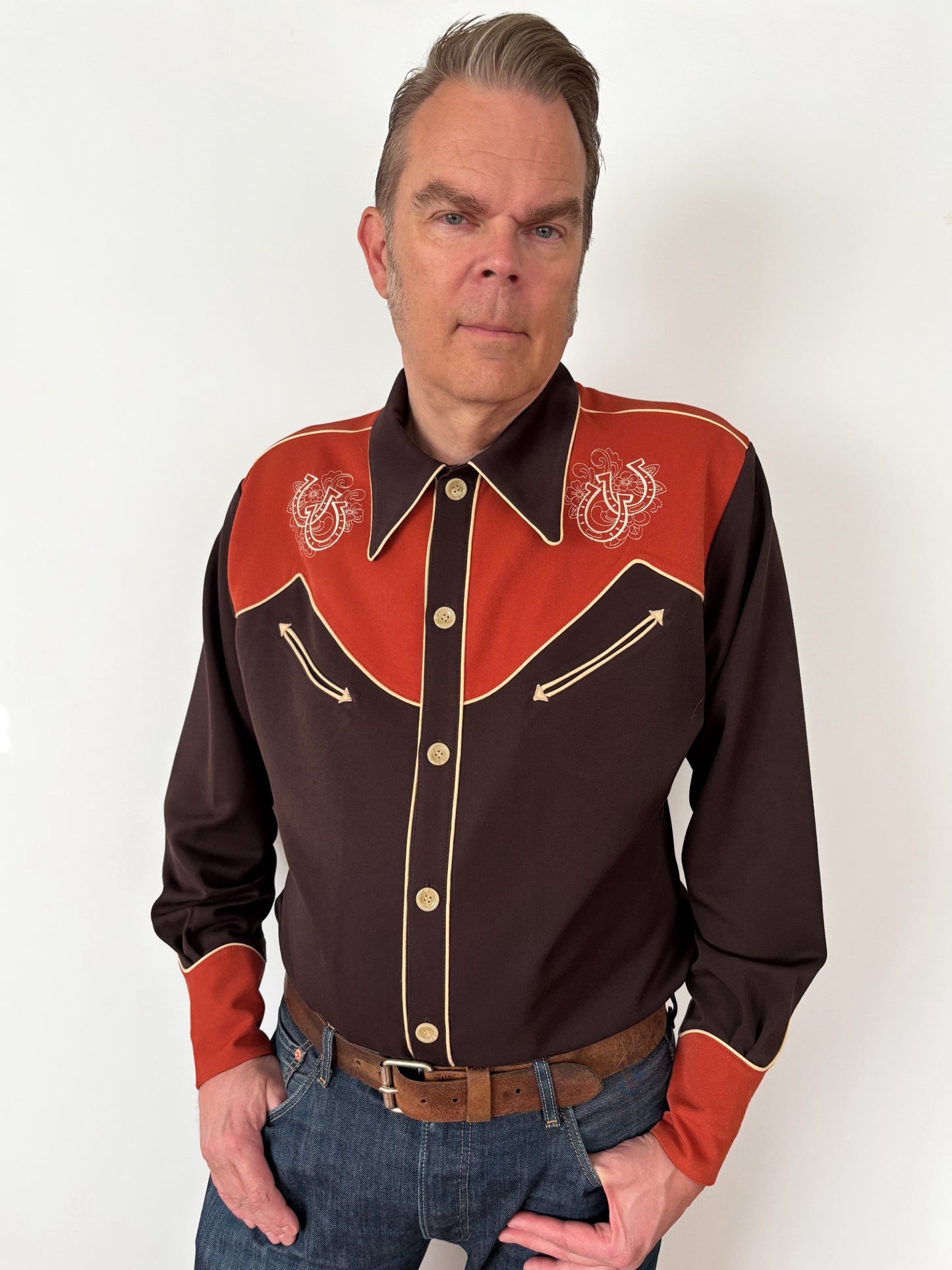 Lee 1940s Style Men's Western Shirt Brown / Burnt Orange - Made to Order