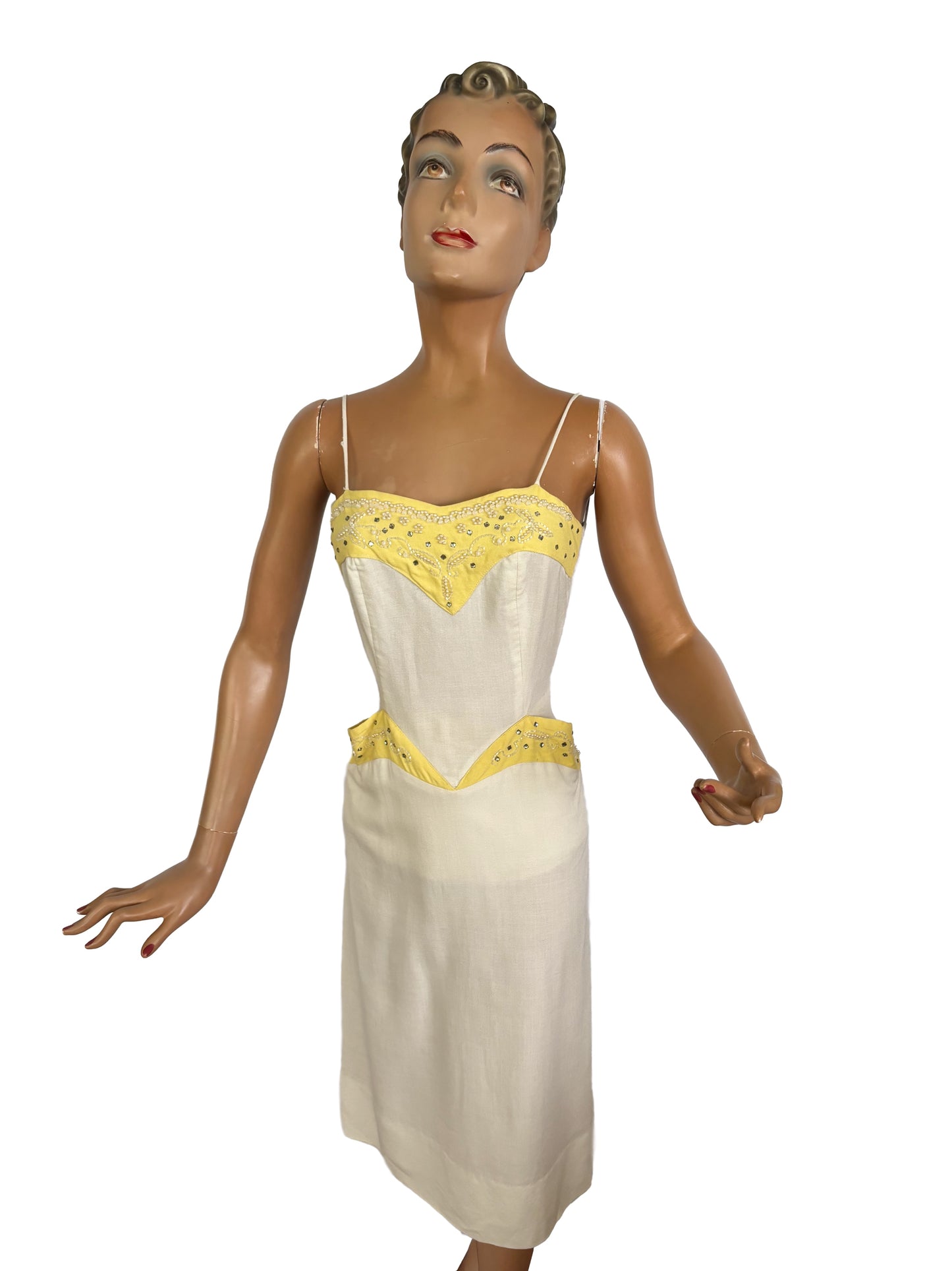 1950s Rhinestones Pencil Dress | Size XXS