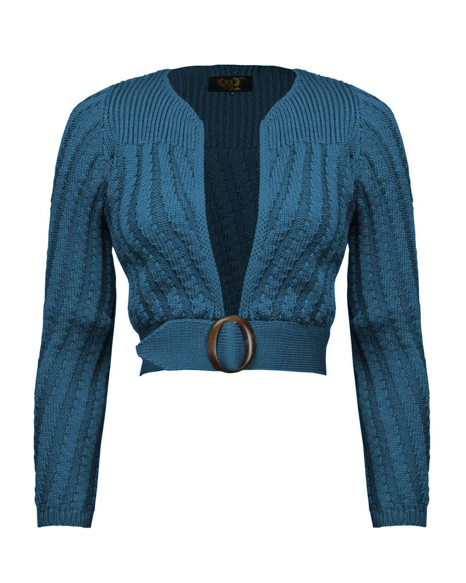 The House of Foxy 1940s Datemaker Cardigan - Petrol Lily Scarlet