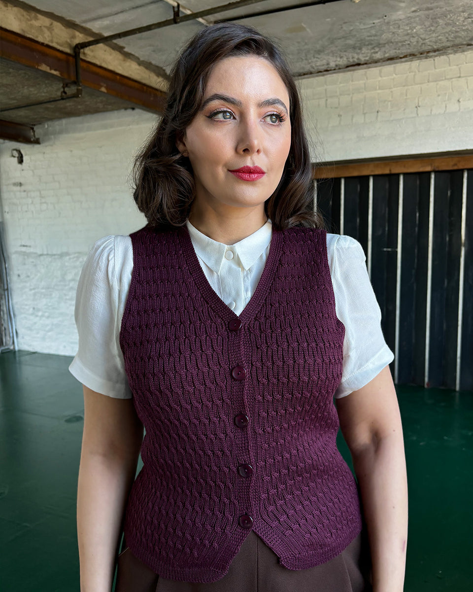 The House of Foxy Knitted Waistcoat - Egg Plant