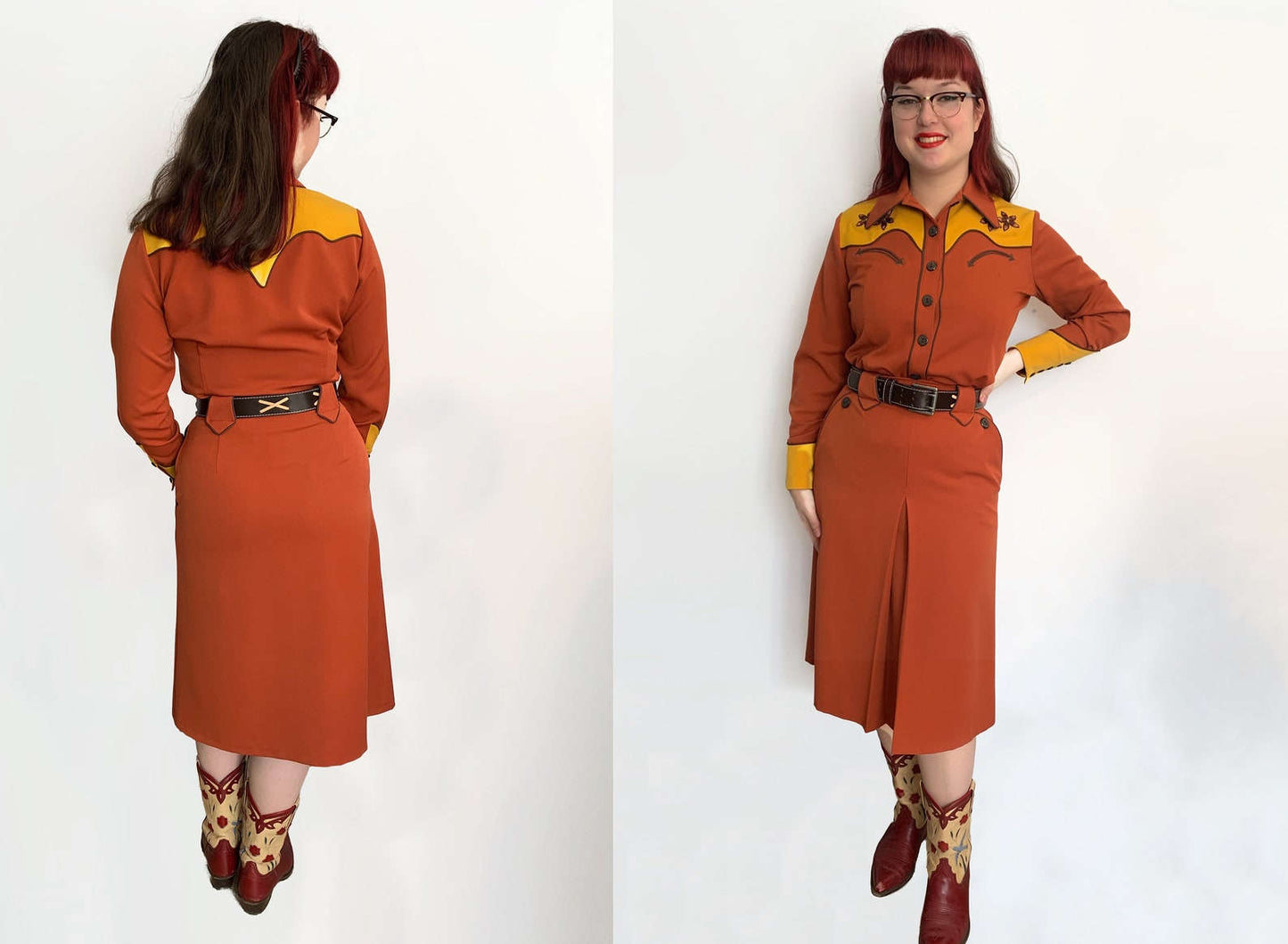 Lily-Mae 1940s Western Skirt Rust Brown 3XL Lily Scarlet