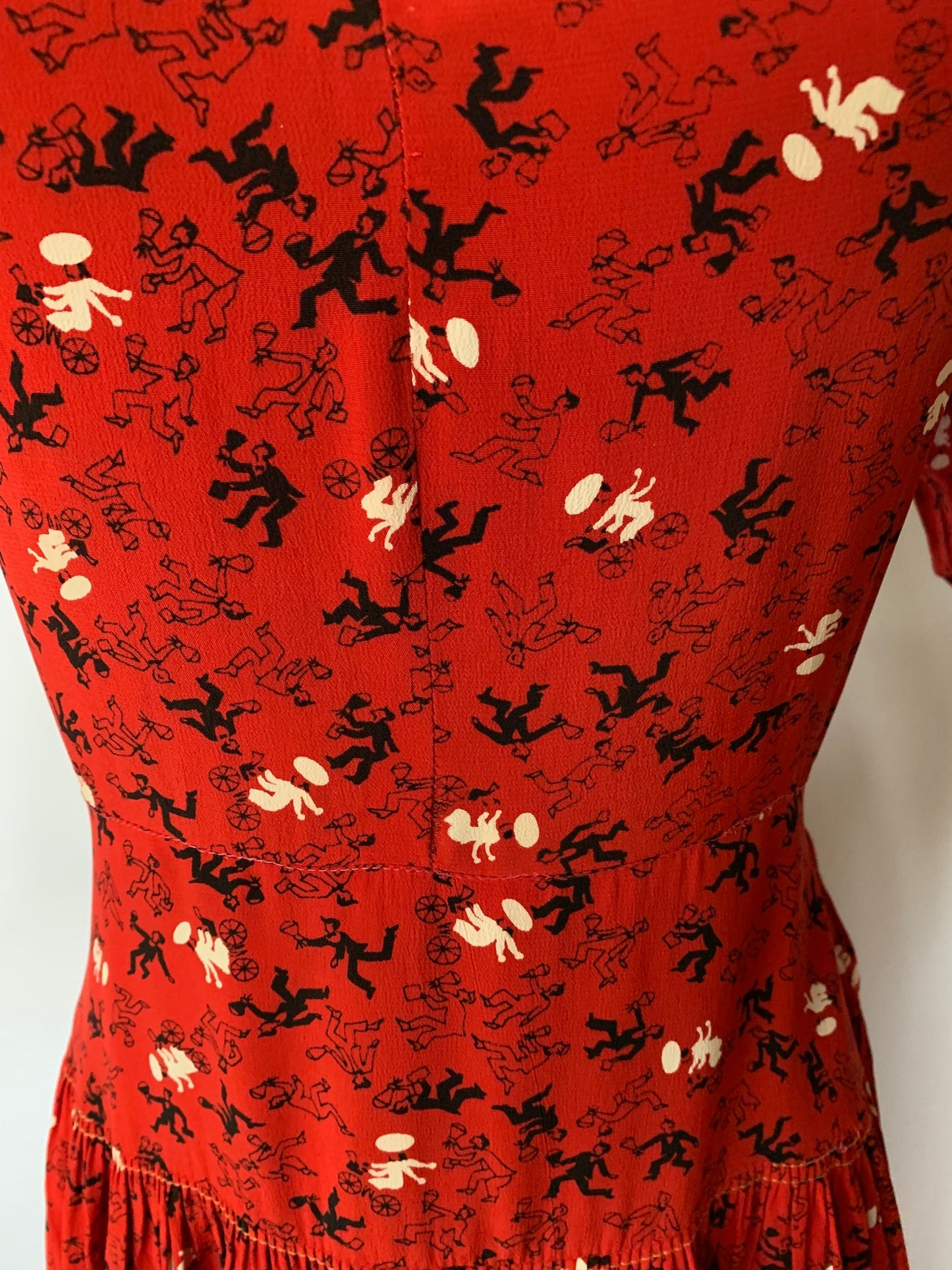 S | 1940s Bouquets and Bicycles 1940s Novelty Print Dress
