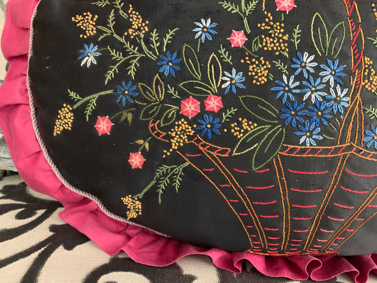 Antique 1920s Embroidered Boudoir Pillow